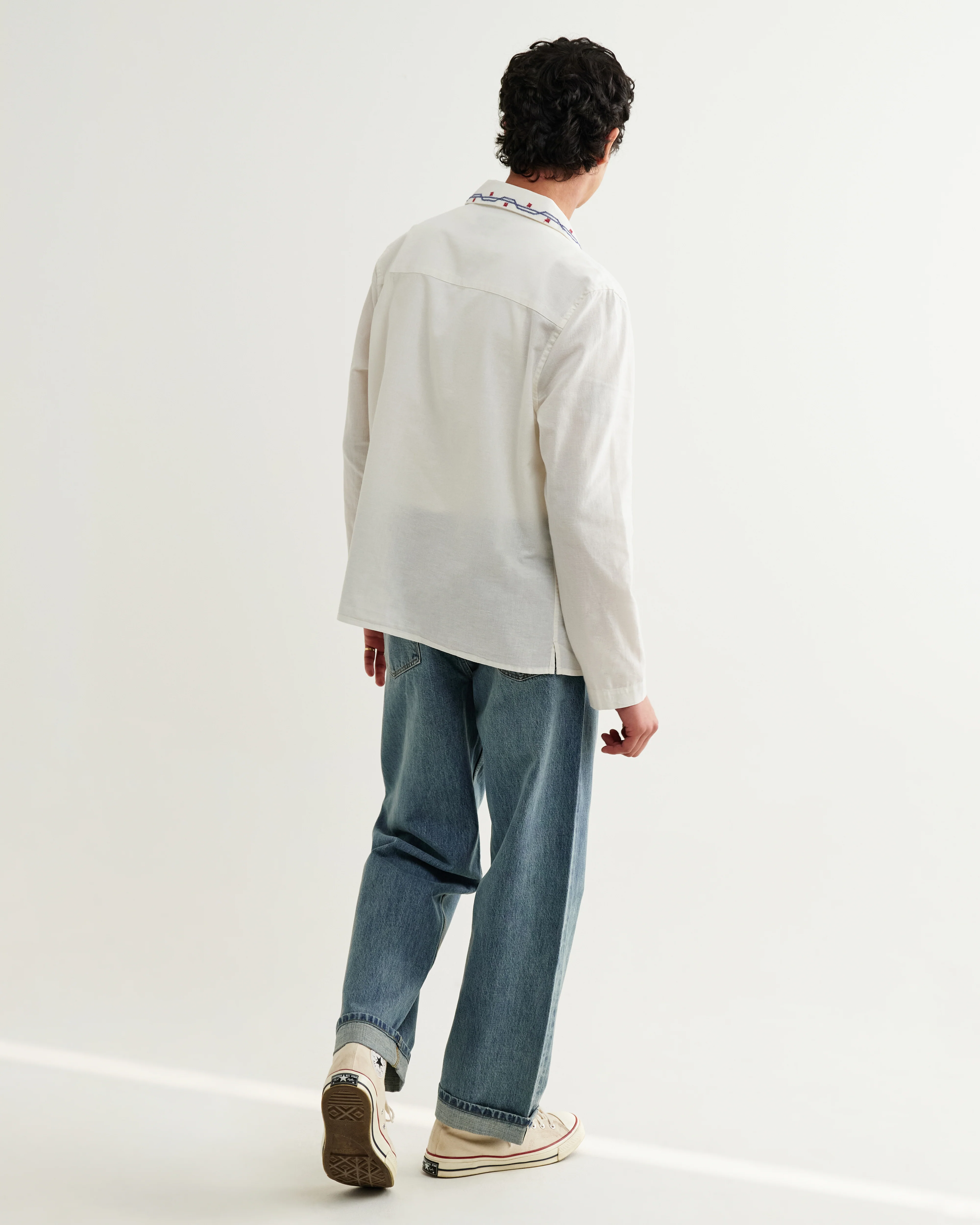 Corey - Ecru Pintuck Border Cotton-Linen Shirt - Image 6