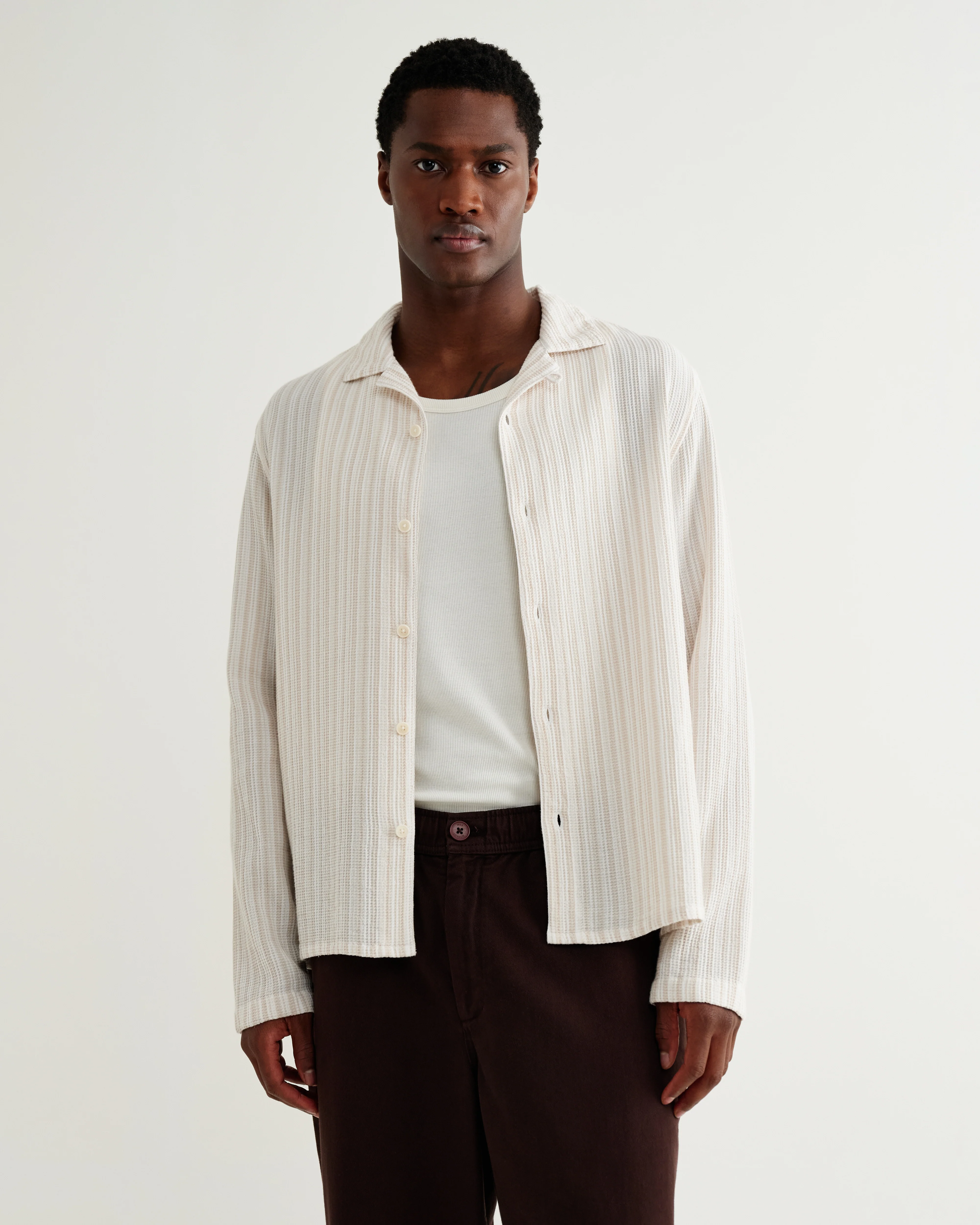Corey - Natural Cotton Twisted Stripe Shirt - Image 2