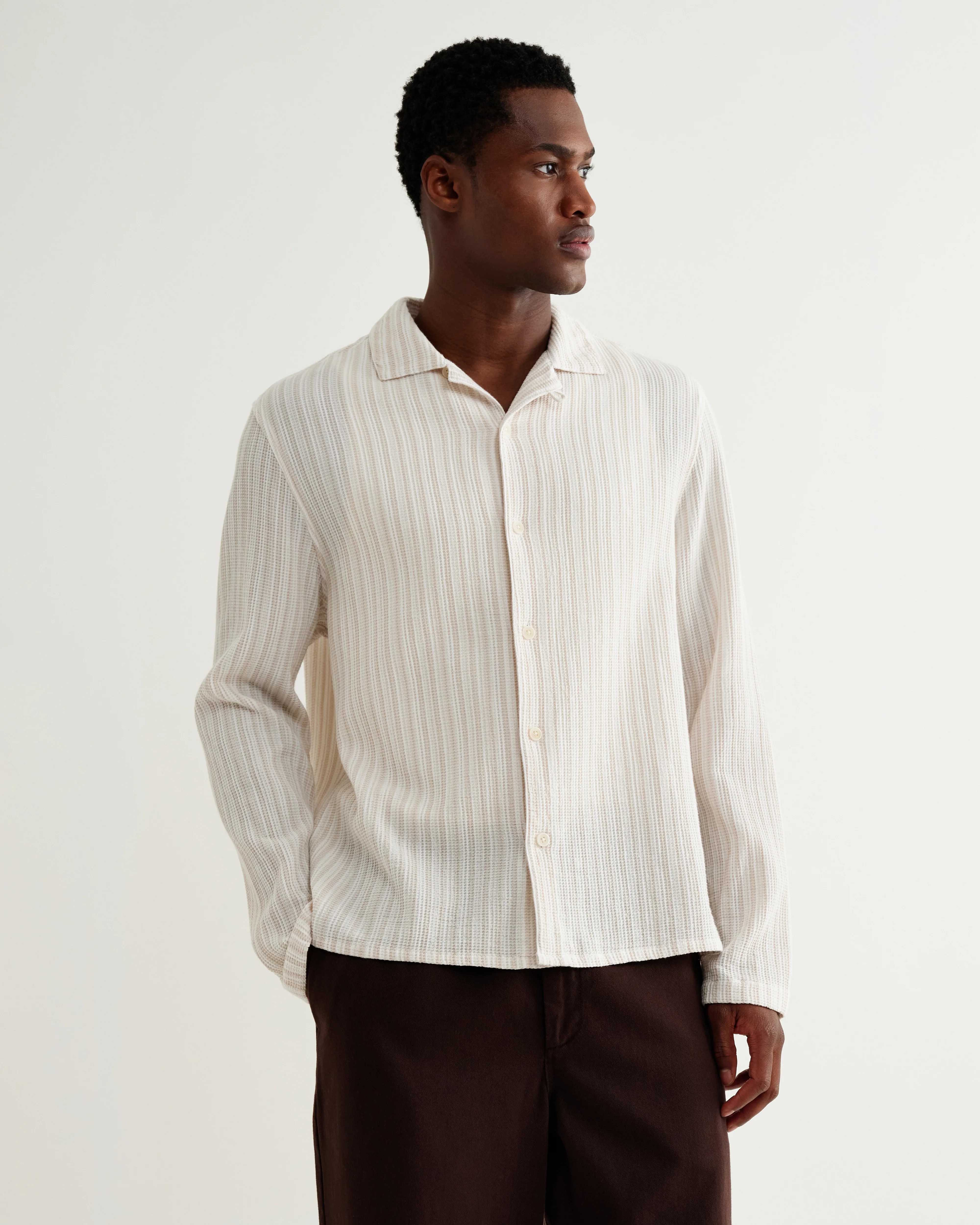 Corey - Natural Cotton Twisted Stripe Shirt - Image 3