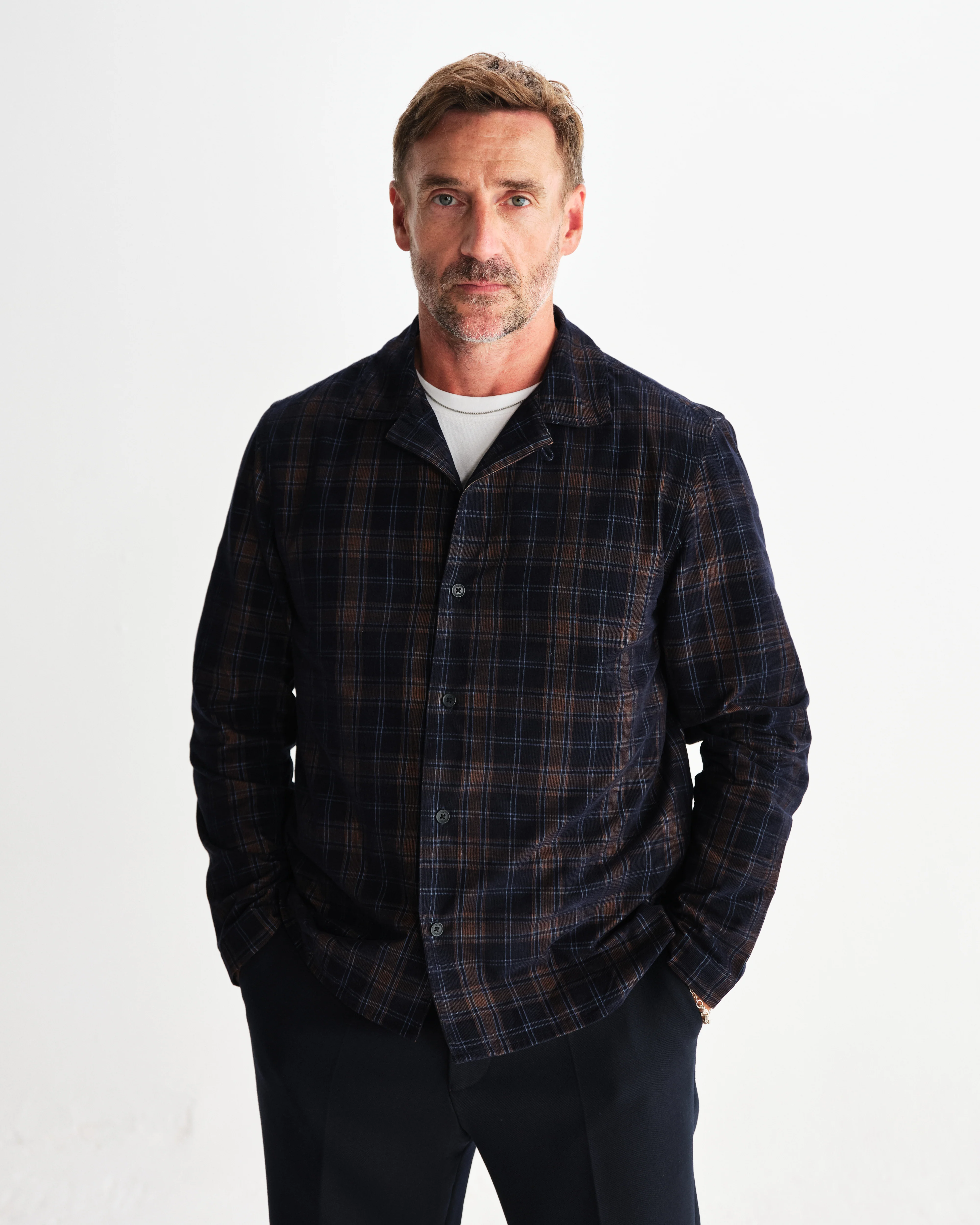 Corey - Navy And Multicolour Check Corduroy Shirt - Image 2