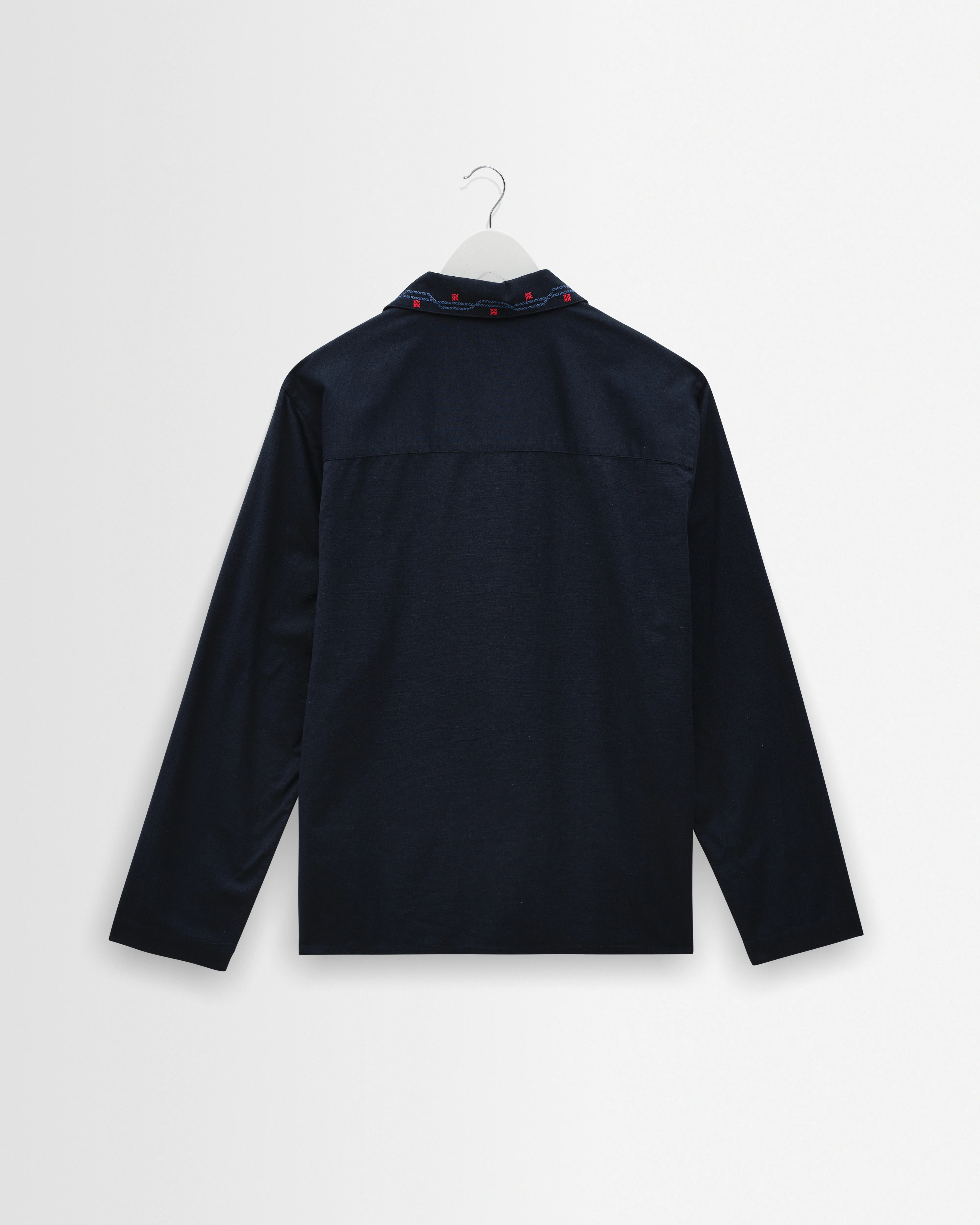 Corey - Navy Pintuck Border Cotton-Linen Shirt - Image 8