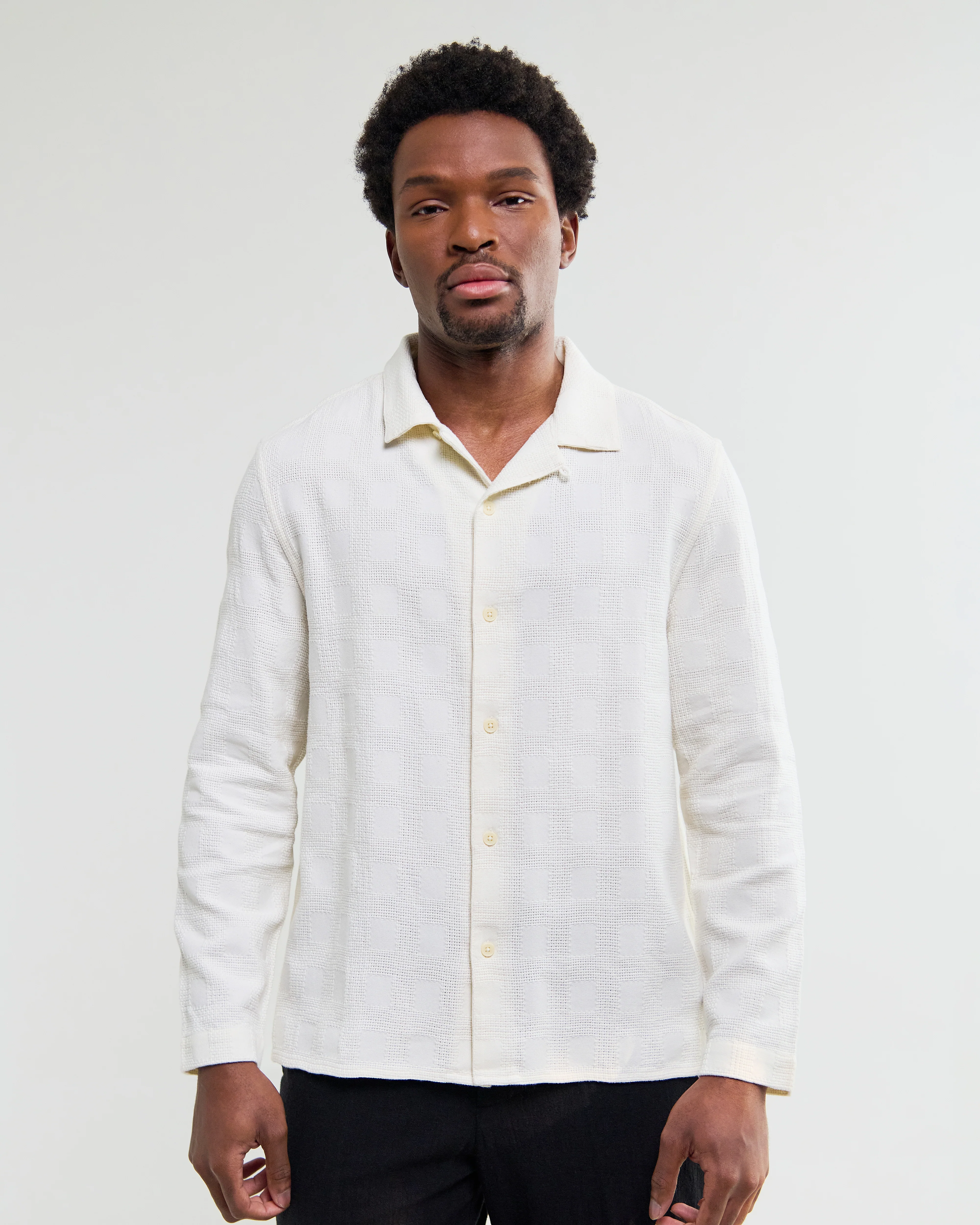 Corey - Off White Dobby Check Cotton Shirt - Image 2