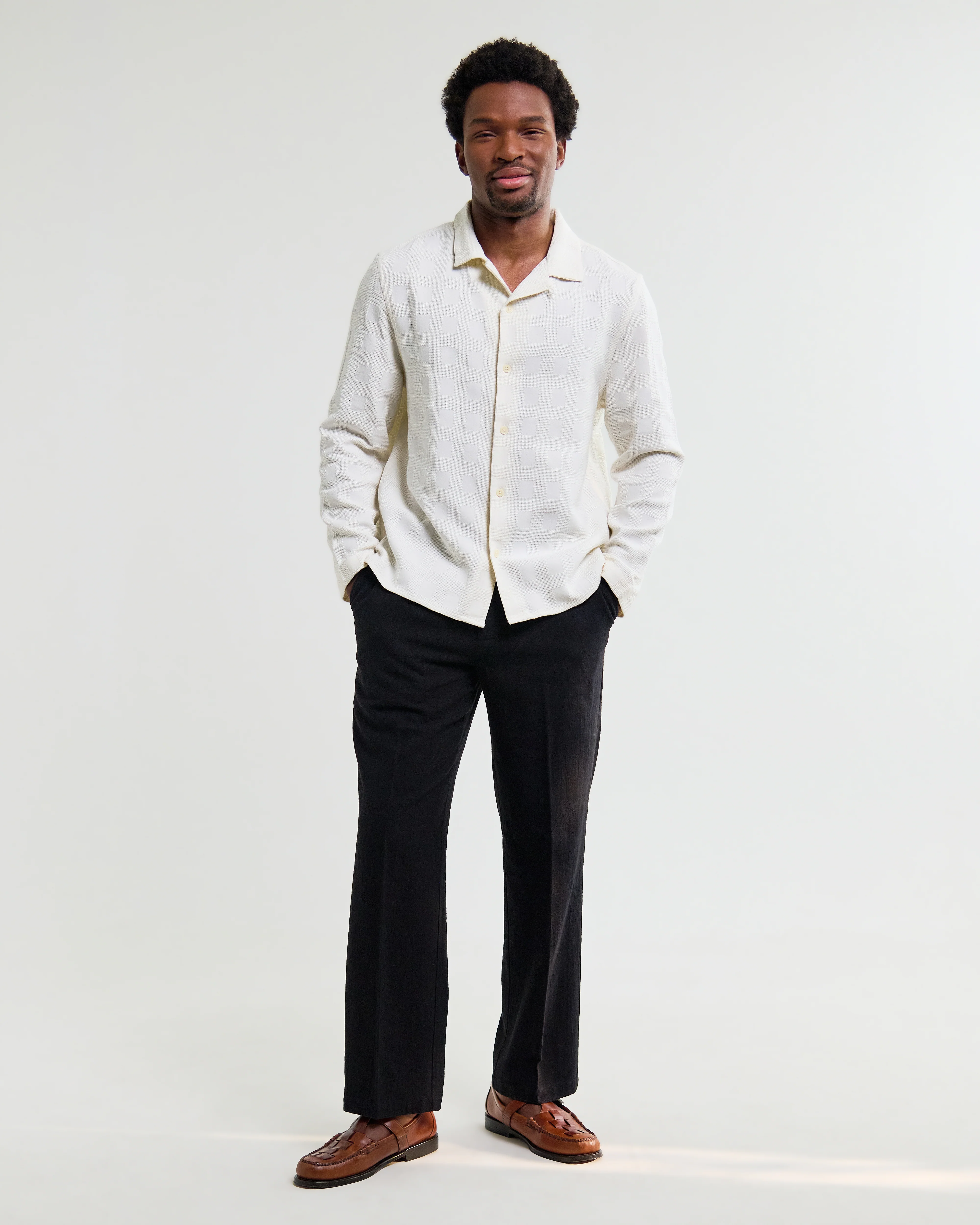 Corey - Off White Dobby Check Cotton Shirt - Image 4