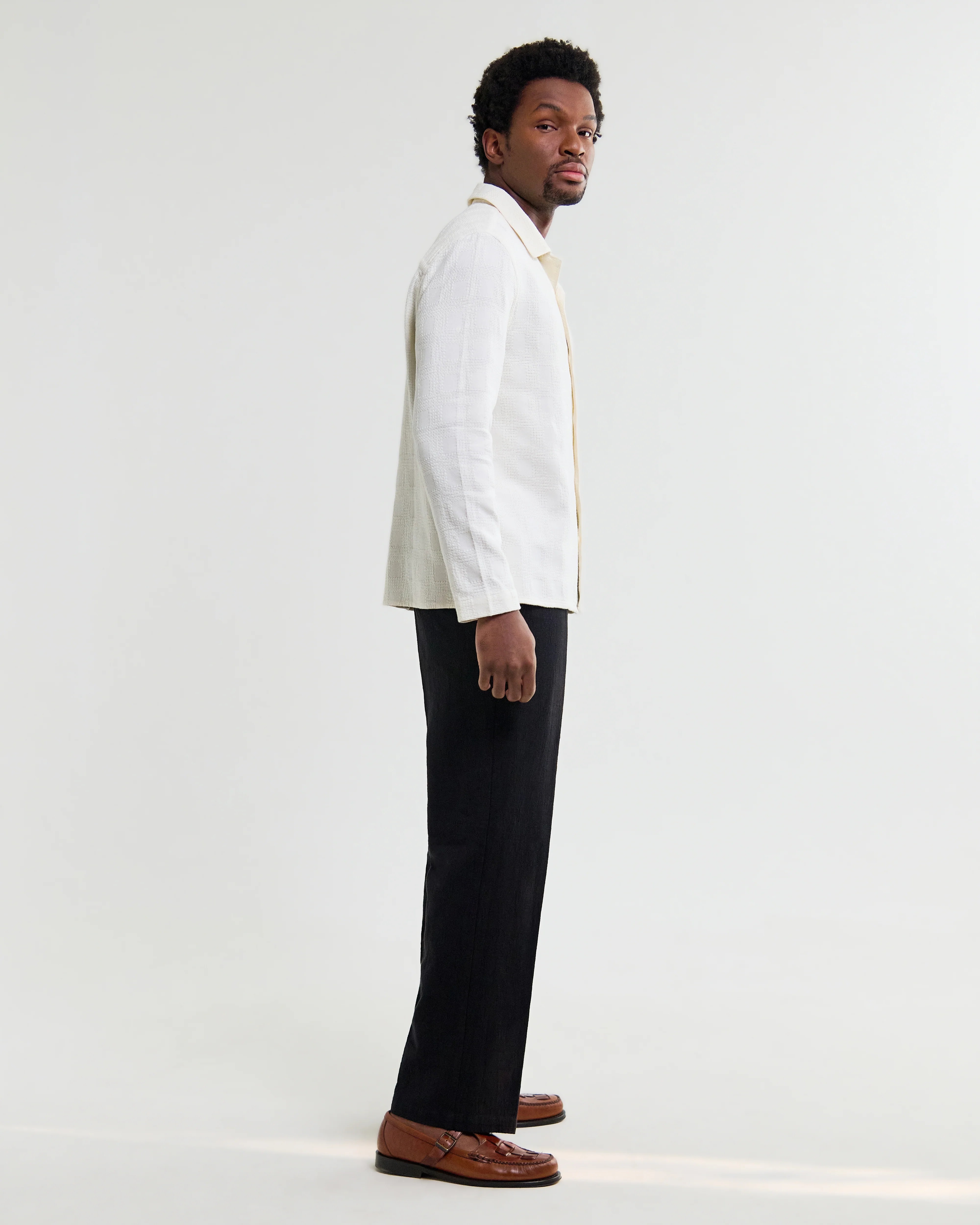 Corey - Off White Dobby Check Cotton Shirt - Image 5