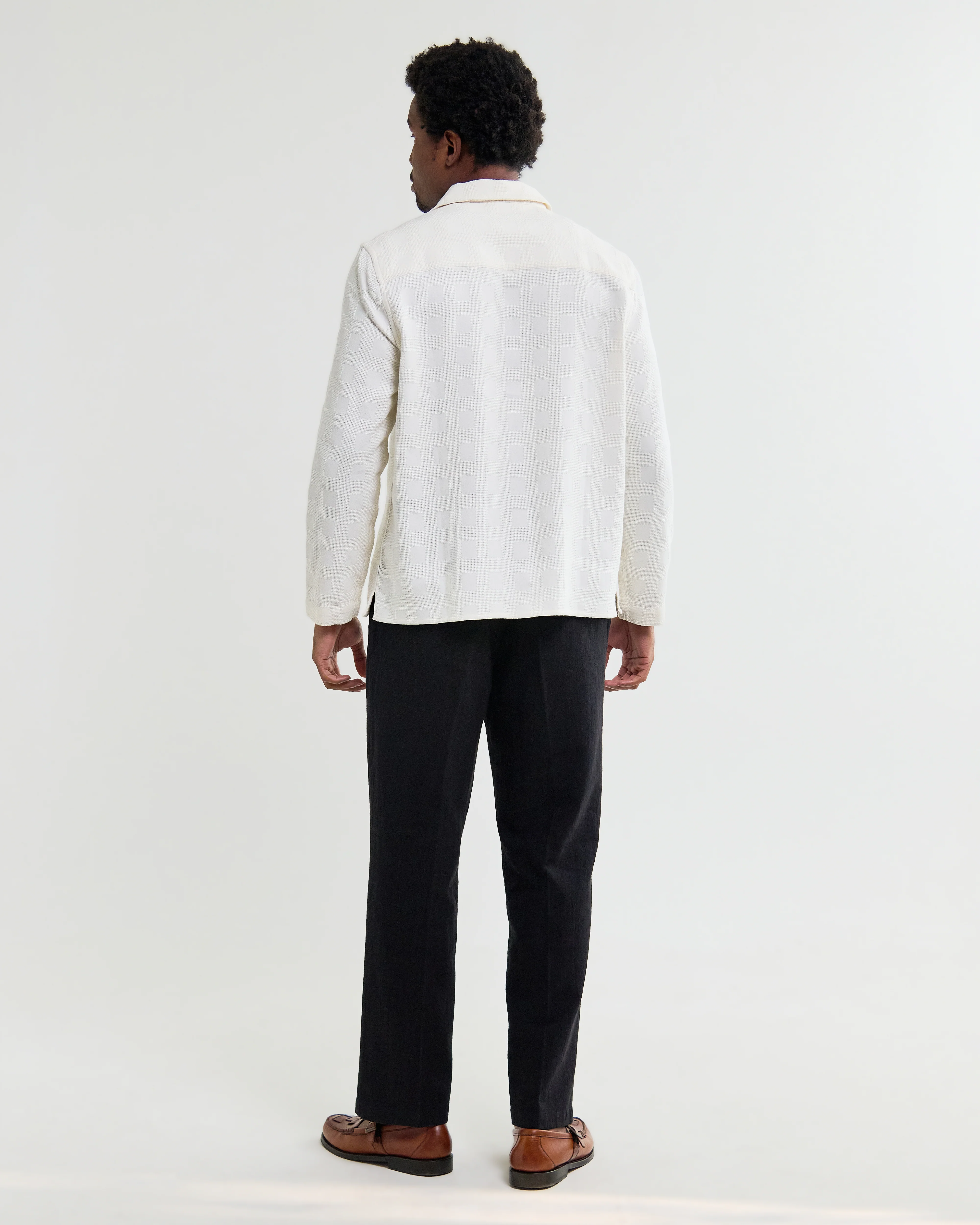 Corey - Off White Dobby Check Cotton Shirt - Image 6
