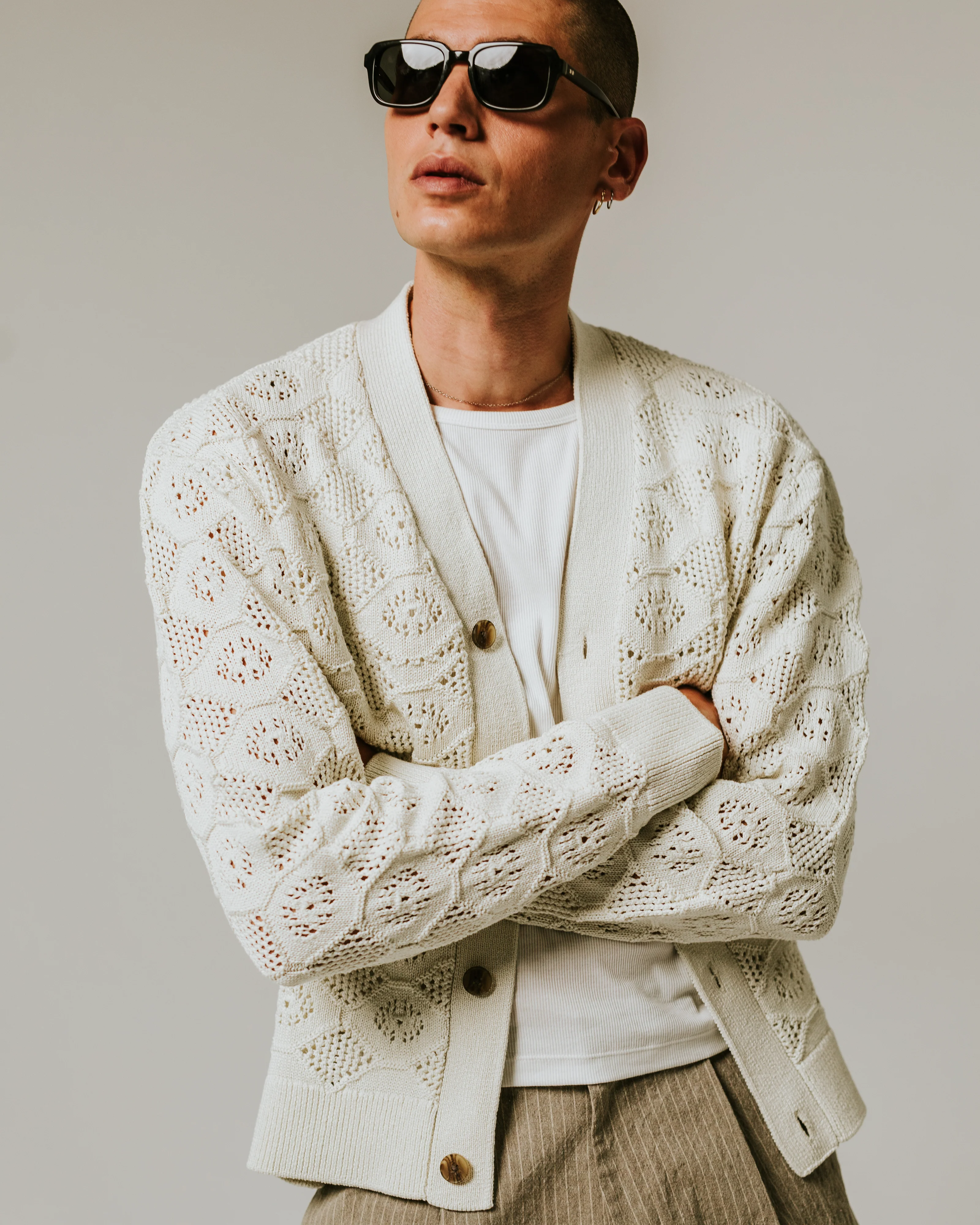 Crosby - Ecru Pointelle Cotton Cardigan - Image 2
