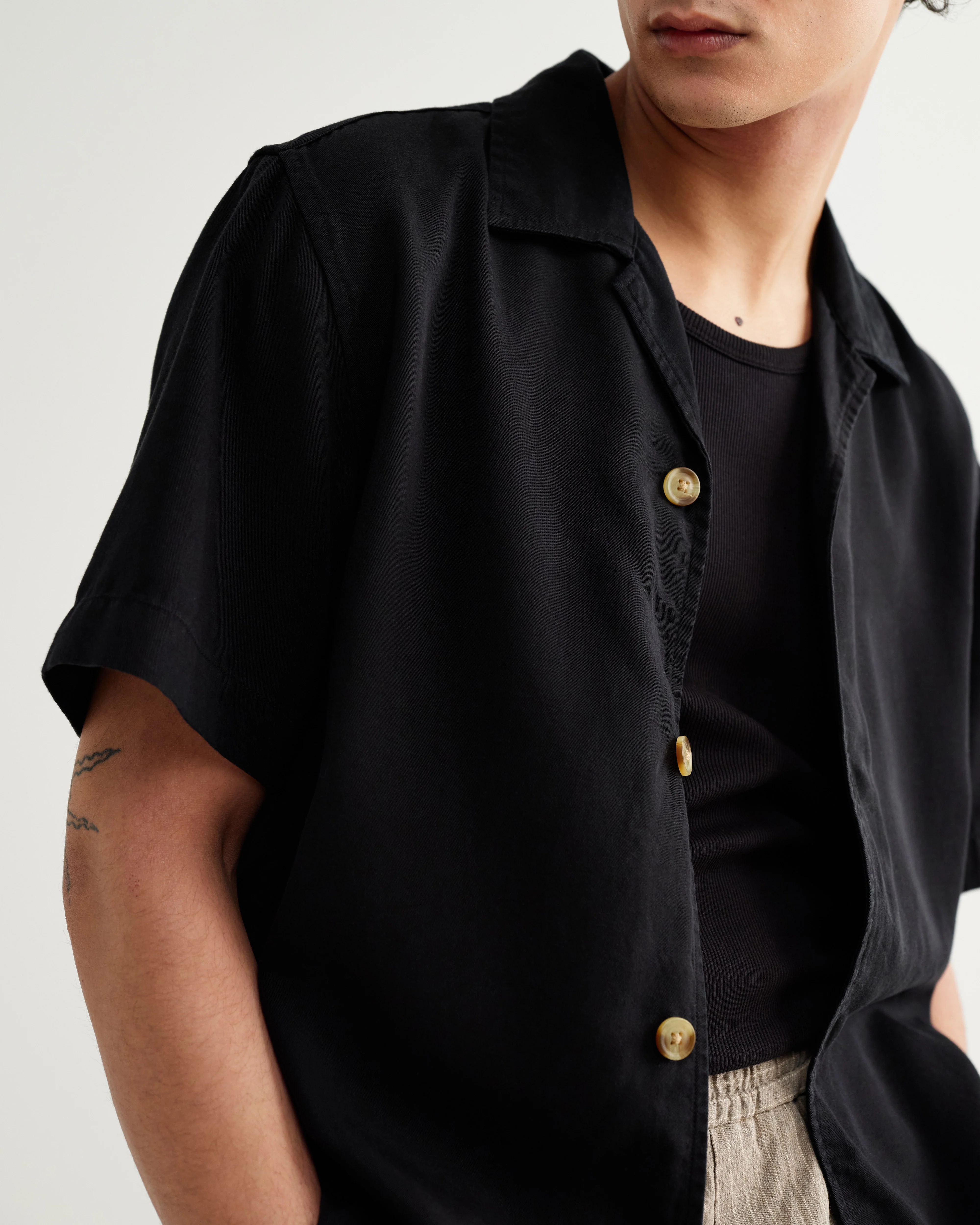 Curzon - Black Lyocell Twill Short-Sleeve Shirt - Image 4