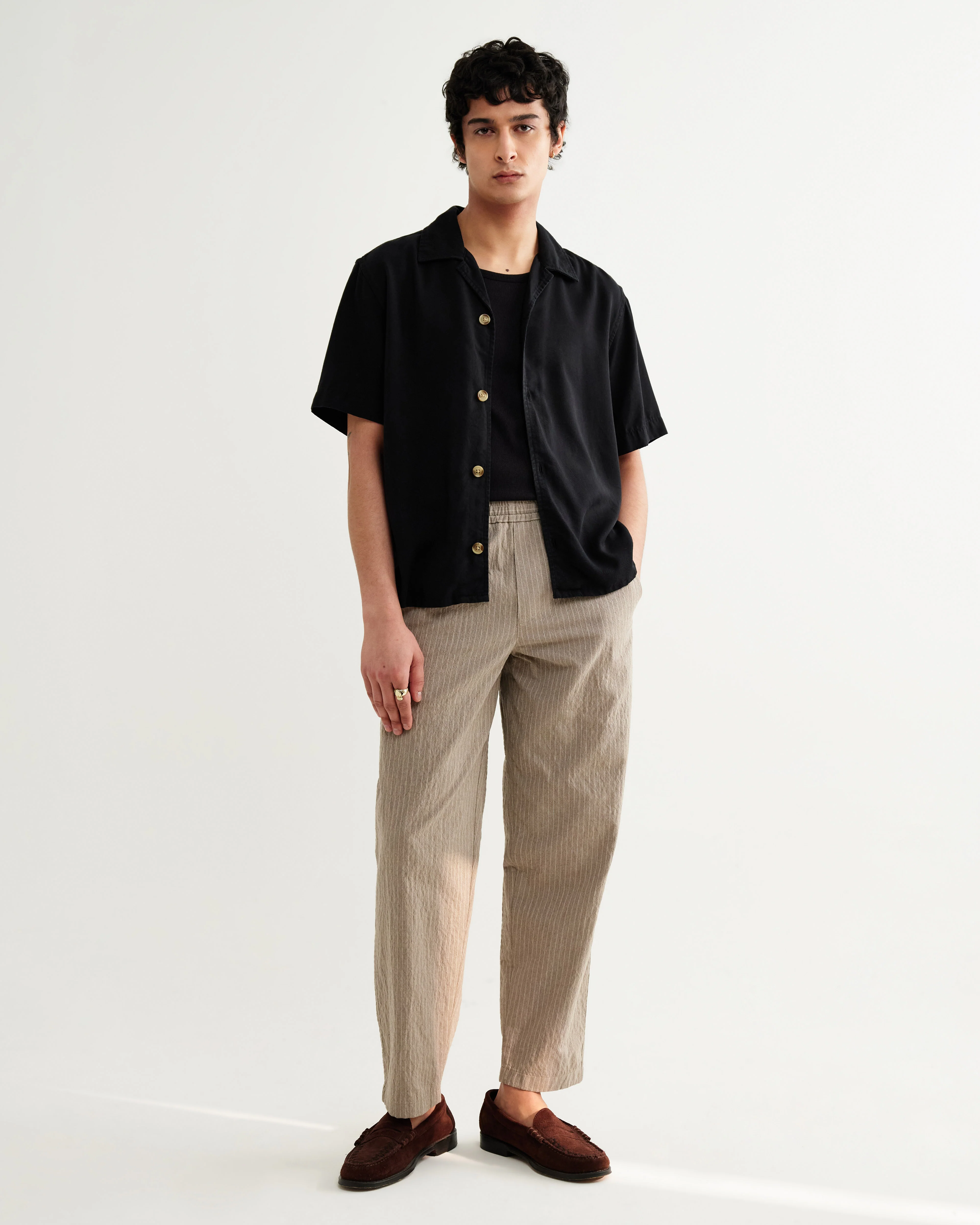 Curzon - Black Lyocell Twill Short-Sleeve Shirt - Image 5