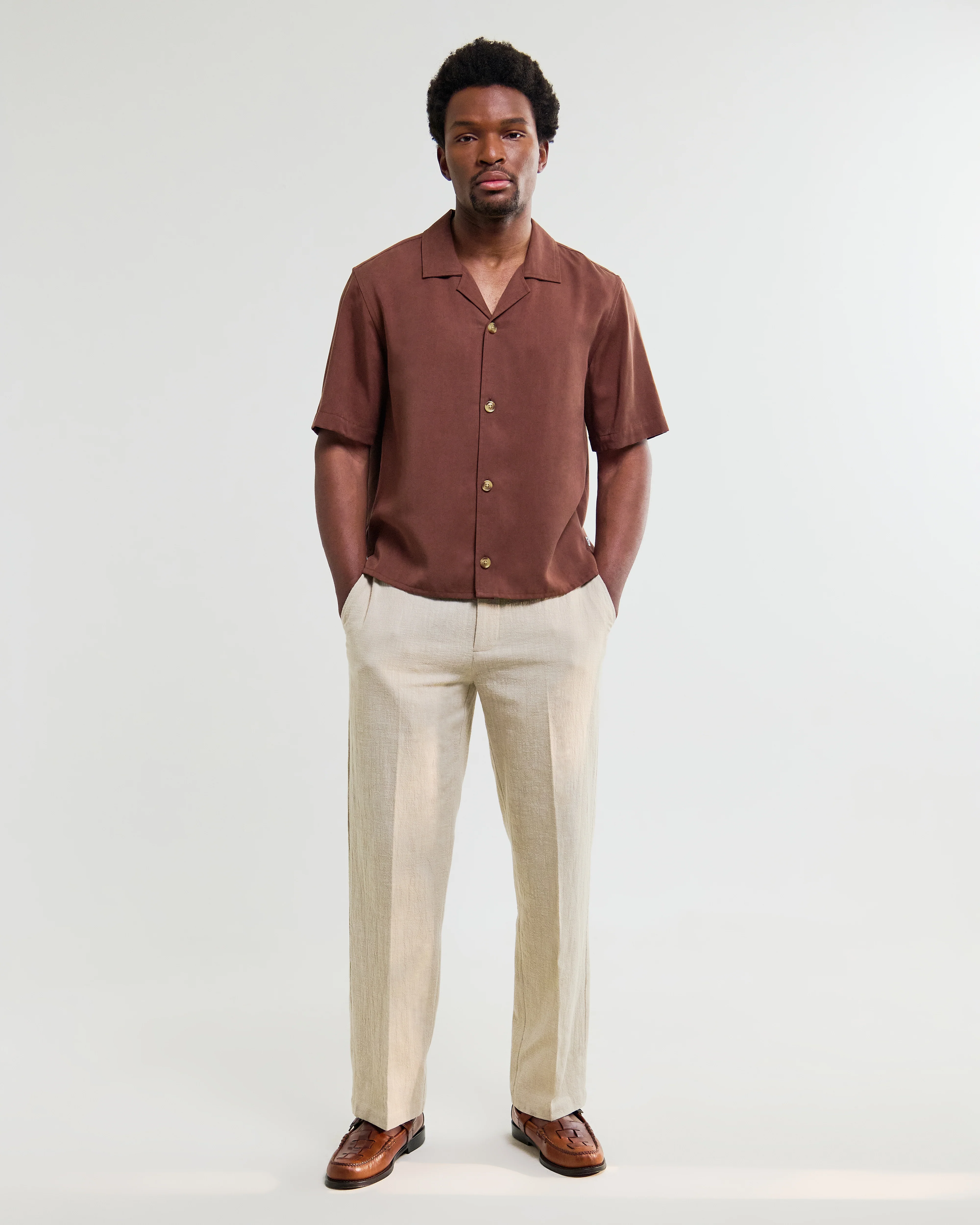 Curzon - Brown Lyocell Twill Short-Sleeve Shirt - Image 3