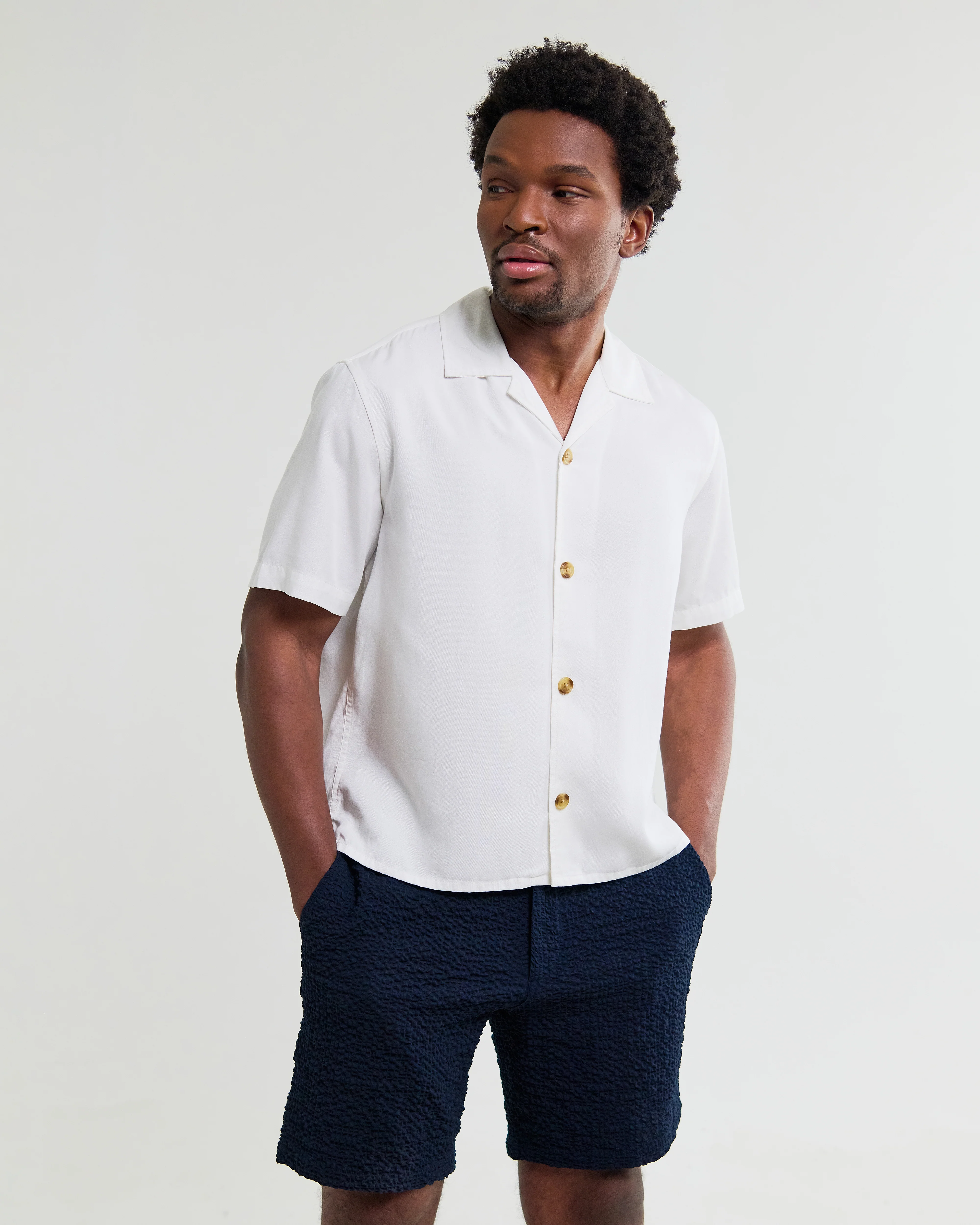Curzon - Off White Lyocell Twill Short-Sleeve Shirt - Image 2