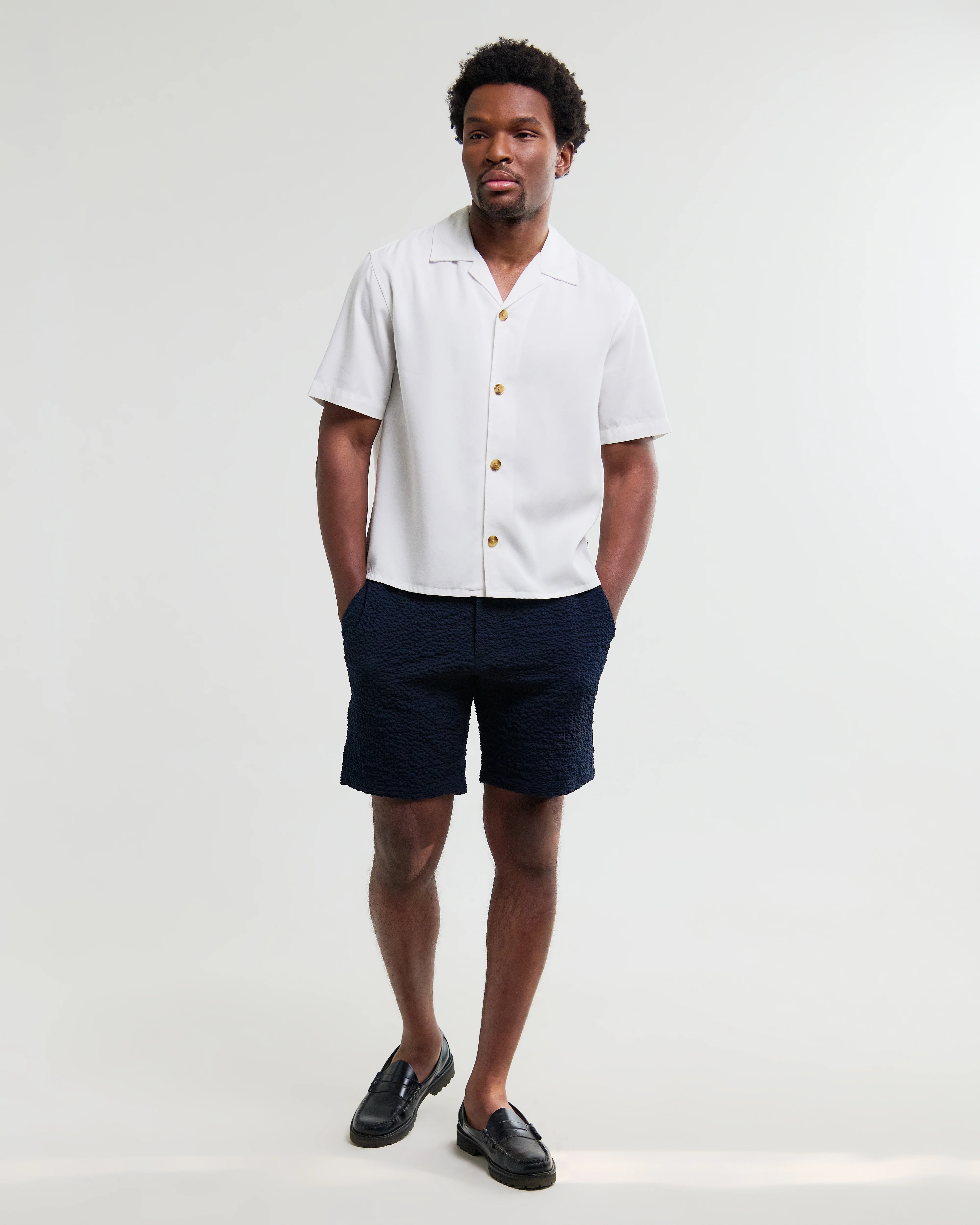 Curzon - Off White Lyocell Twill Short-Sleeve Shirt - Image 4
