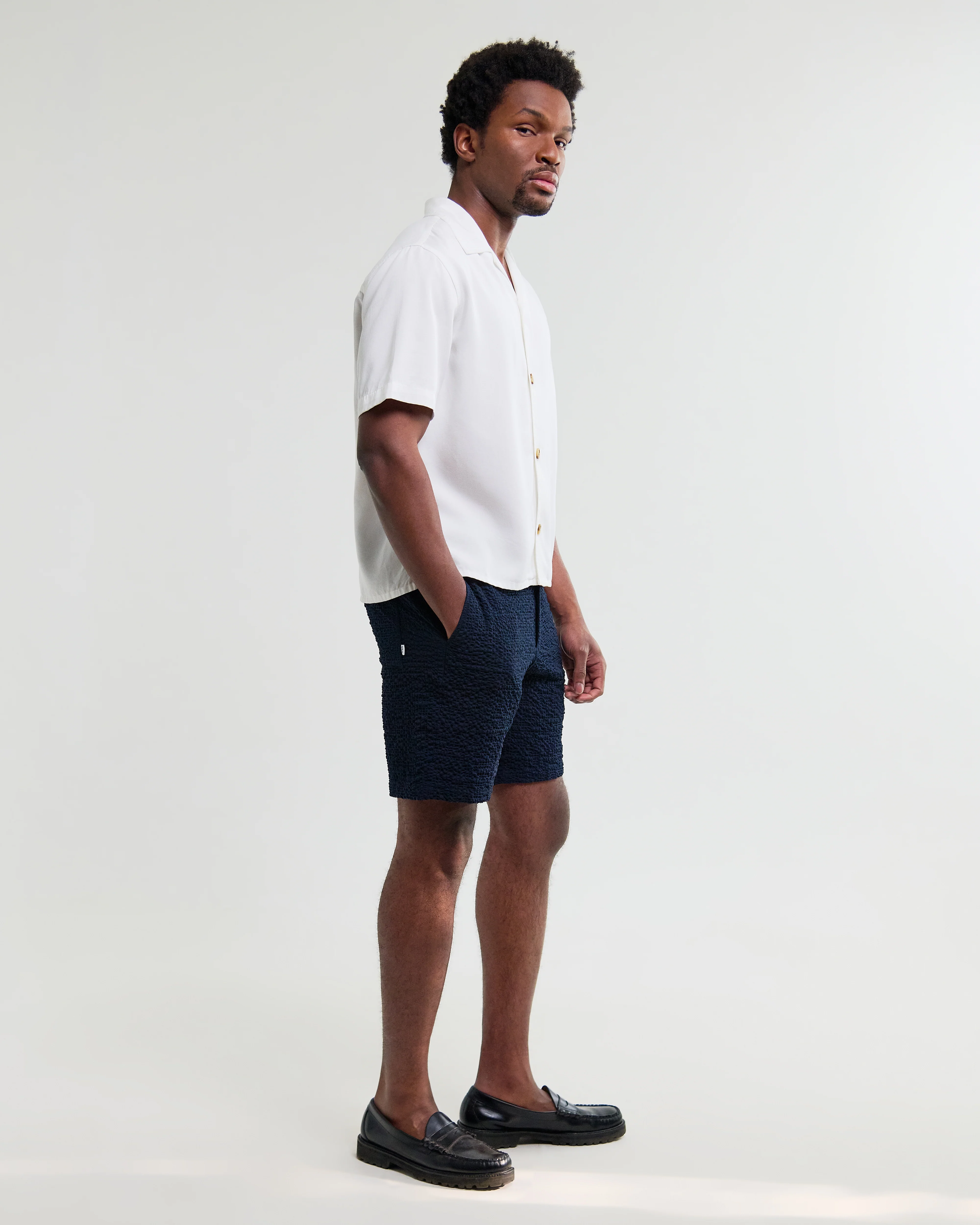 Curzon - Off White Lyocell Twill Short-Sleeve Shirt - Image 5