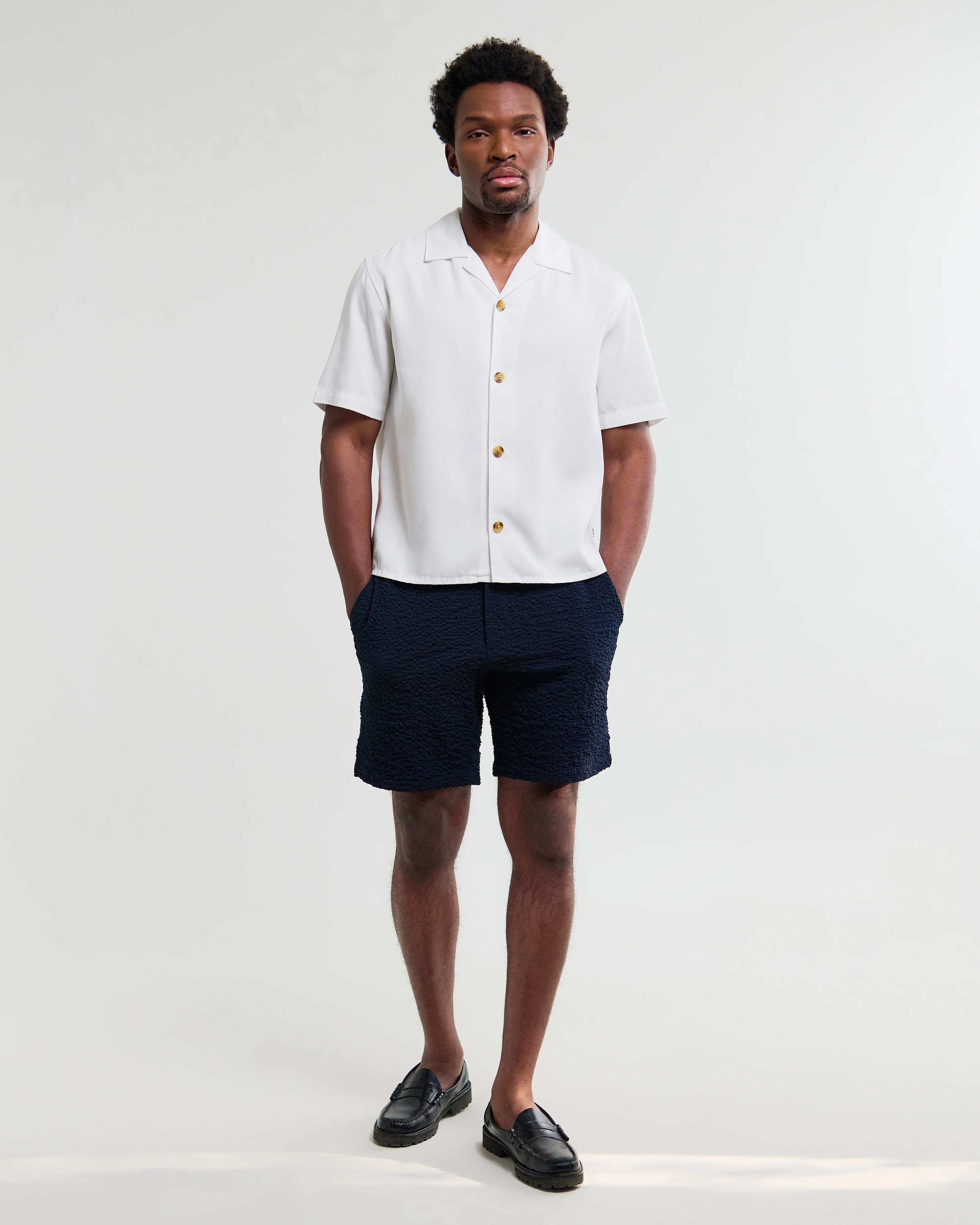 Curzon - Off White Lyocell Twill Short-Sleeve Shirt - Image 7