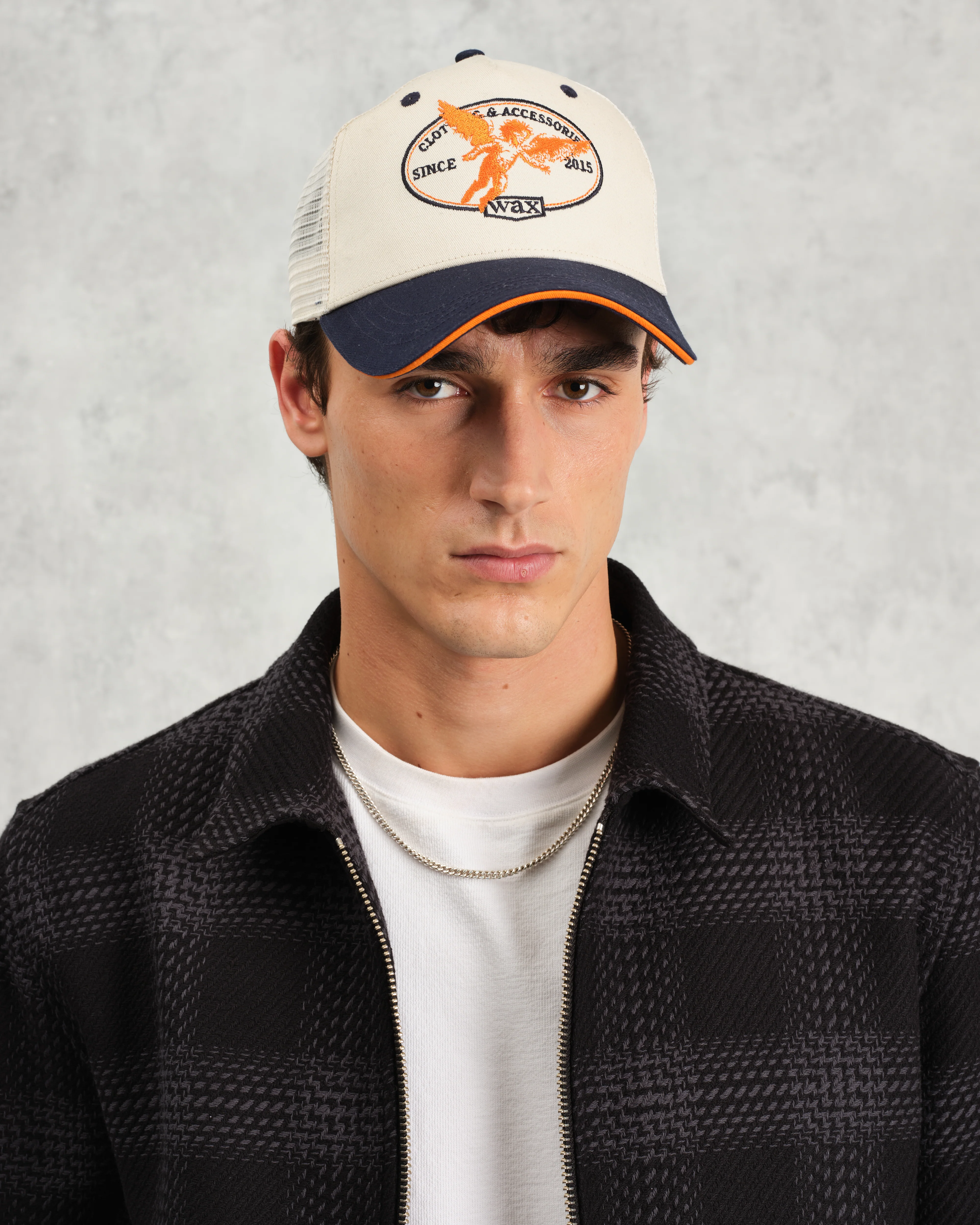 Dale - Ecru And Navy Cherub Trucker Cap - Image 2