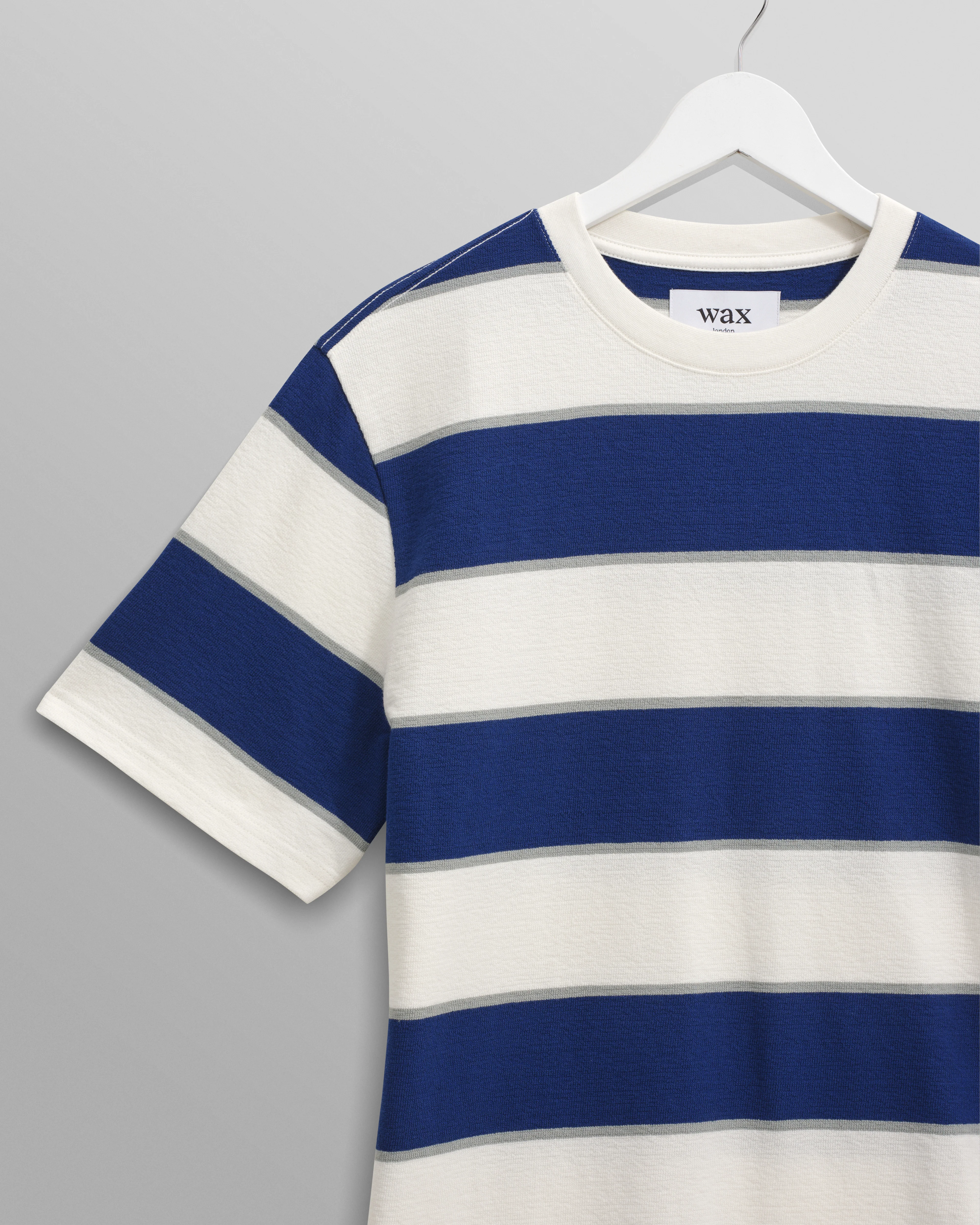 Dean - Blue And Ecru Stripe Textured Organic Cotton T-Shirt - Image 8