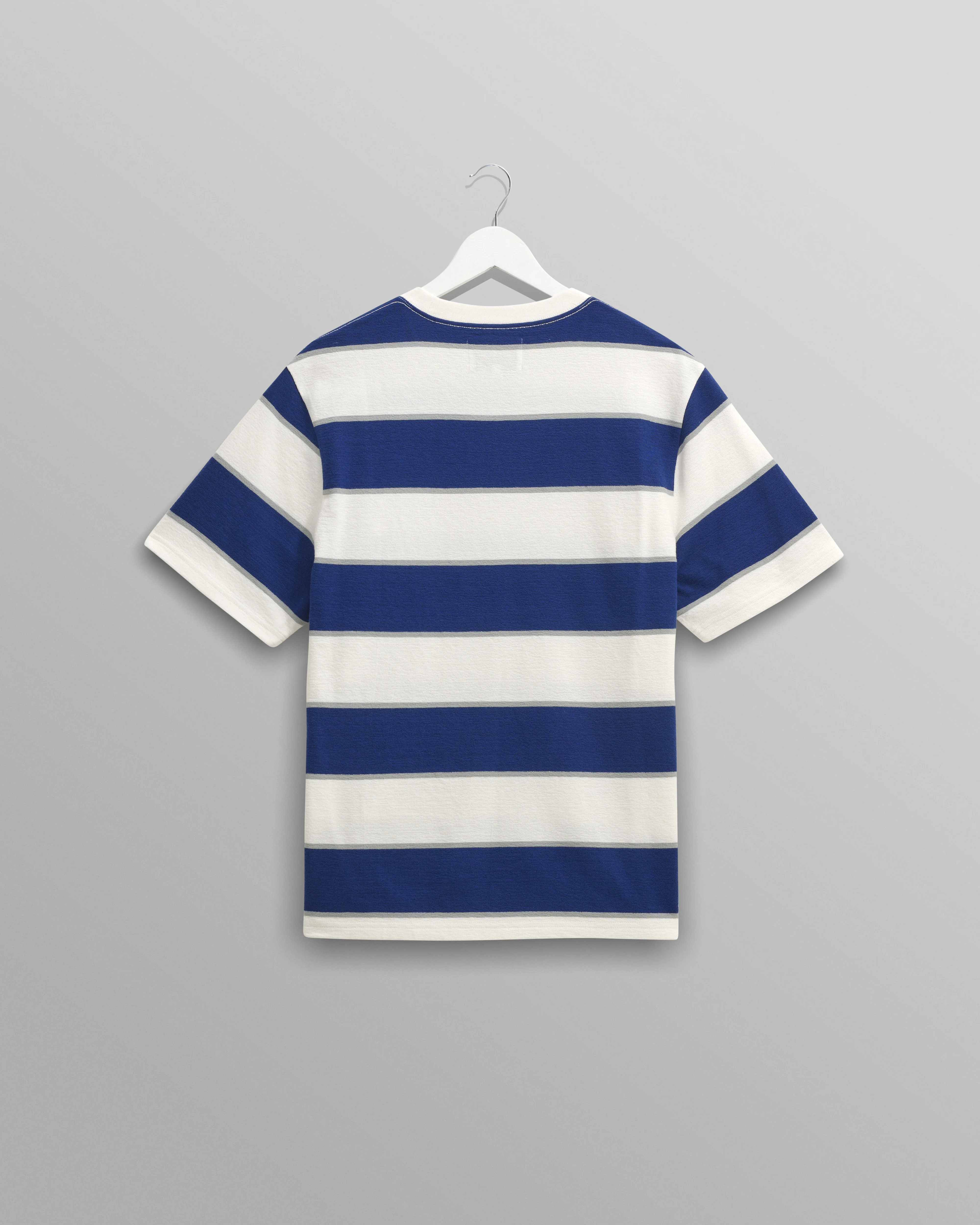 Dean - Blue And Ecru Stripe Textured Organic Cotton T-Shirt - Image 9