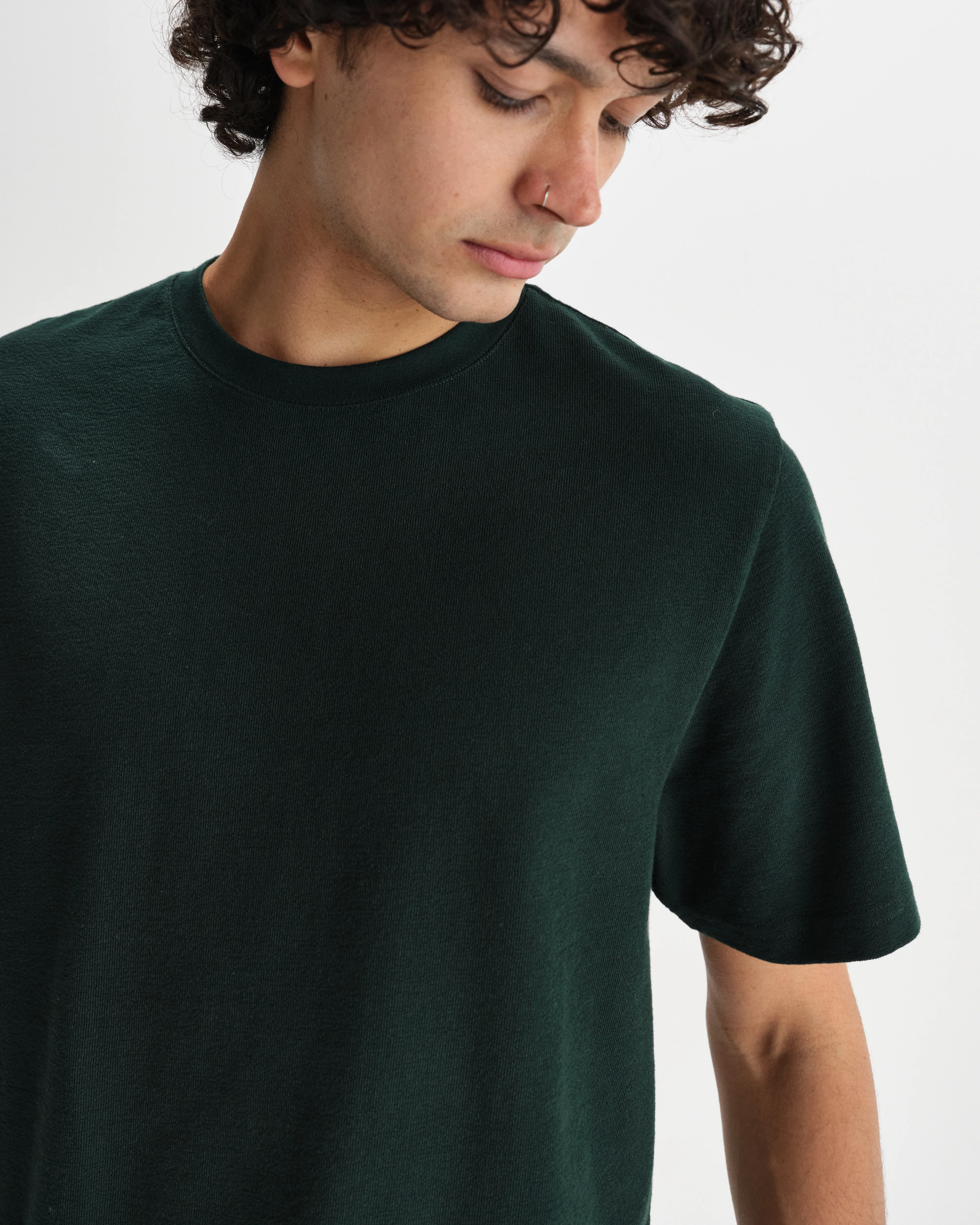 Dean - Bottle Green Textured Organic Cotton T-Shirt - Image 3