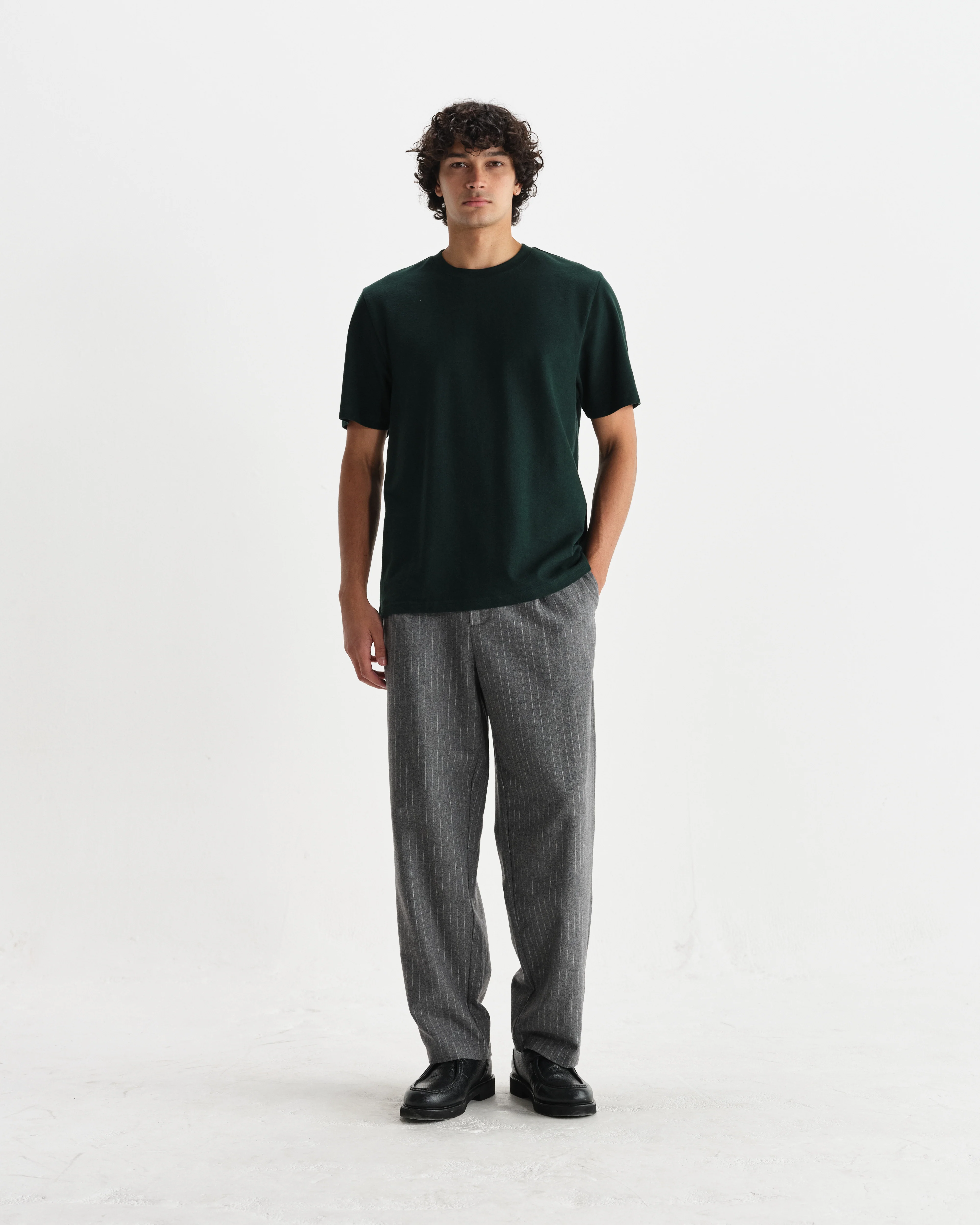 Dean - Bottle Green Textured Organic Cotton T-Shirt - Image 4