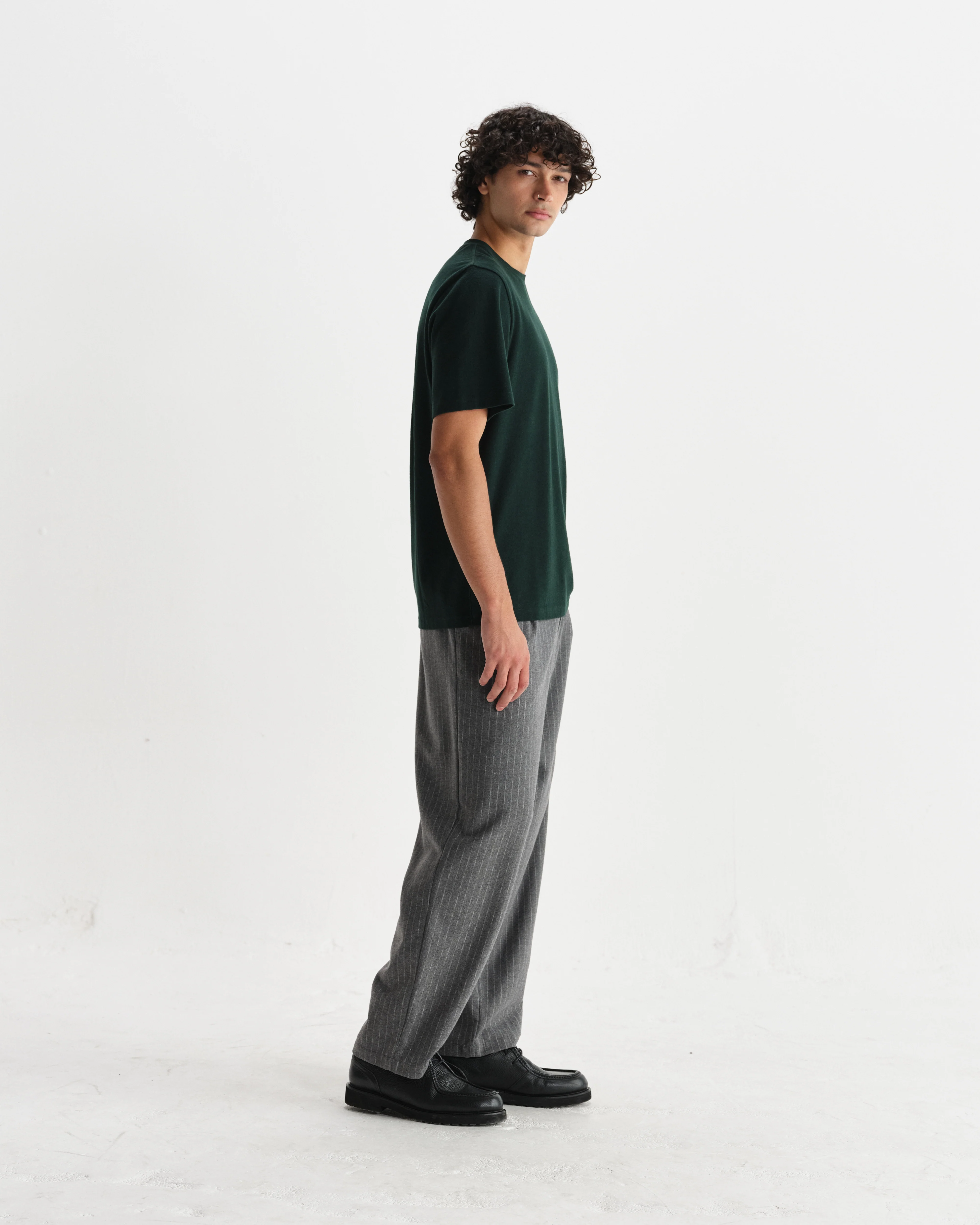 Dean - Bottle Green Textured Organic Cotton T-Shirt - Image 5