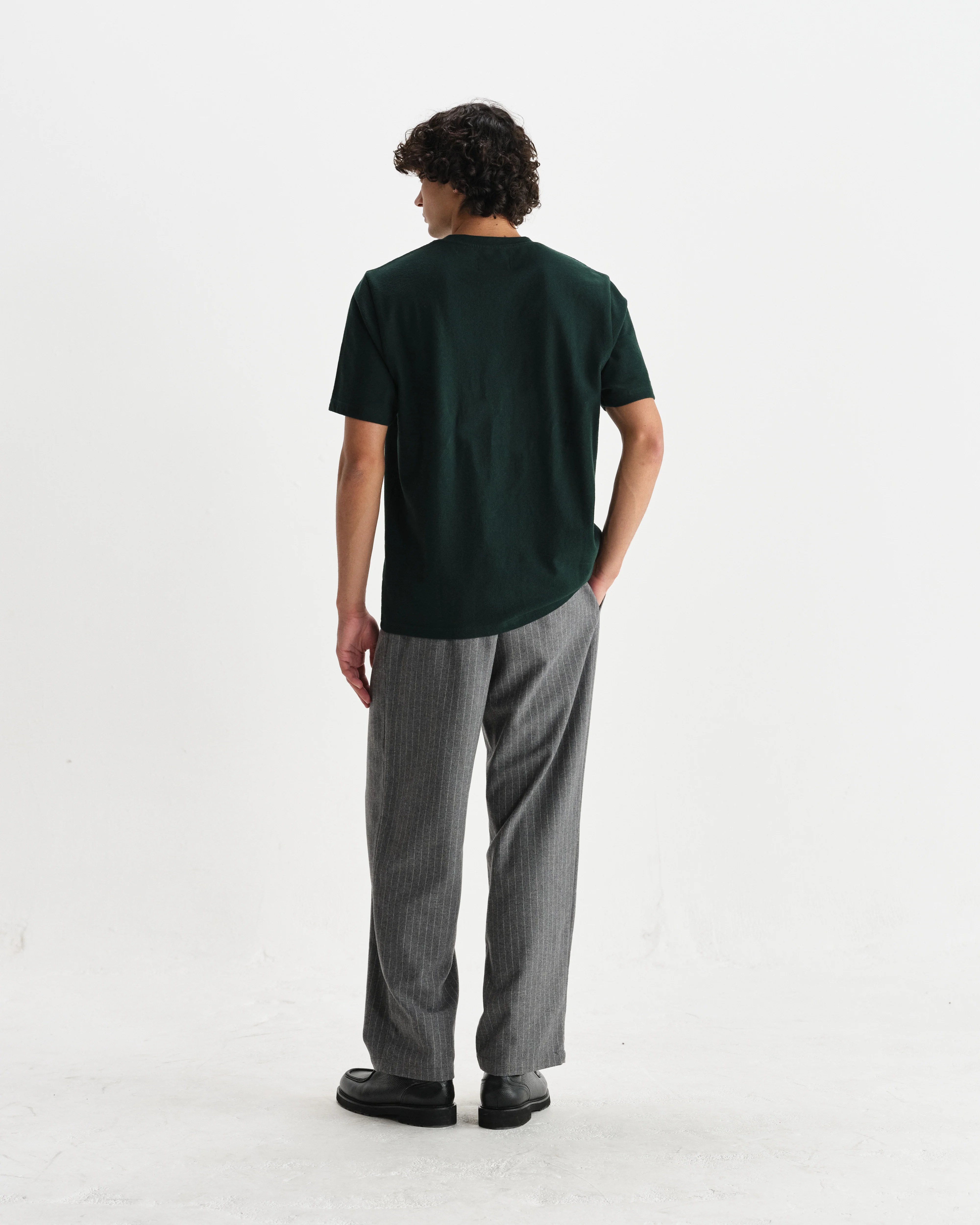 Dean - Bottle Green Textured Organic Cotton T-Shirt - Image 6