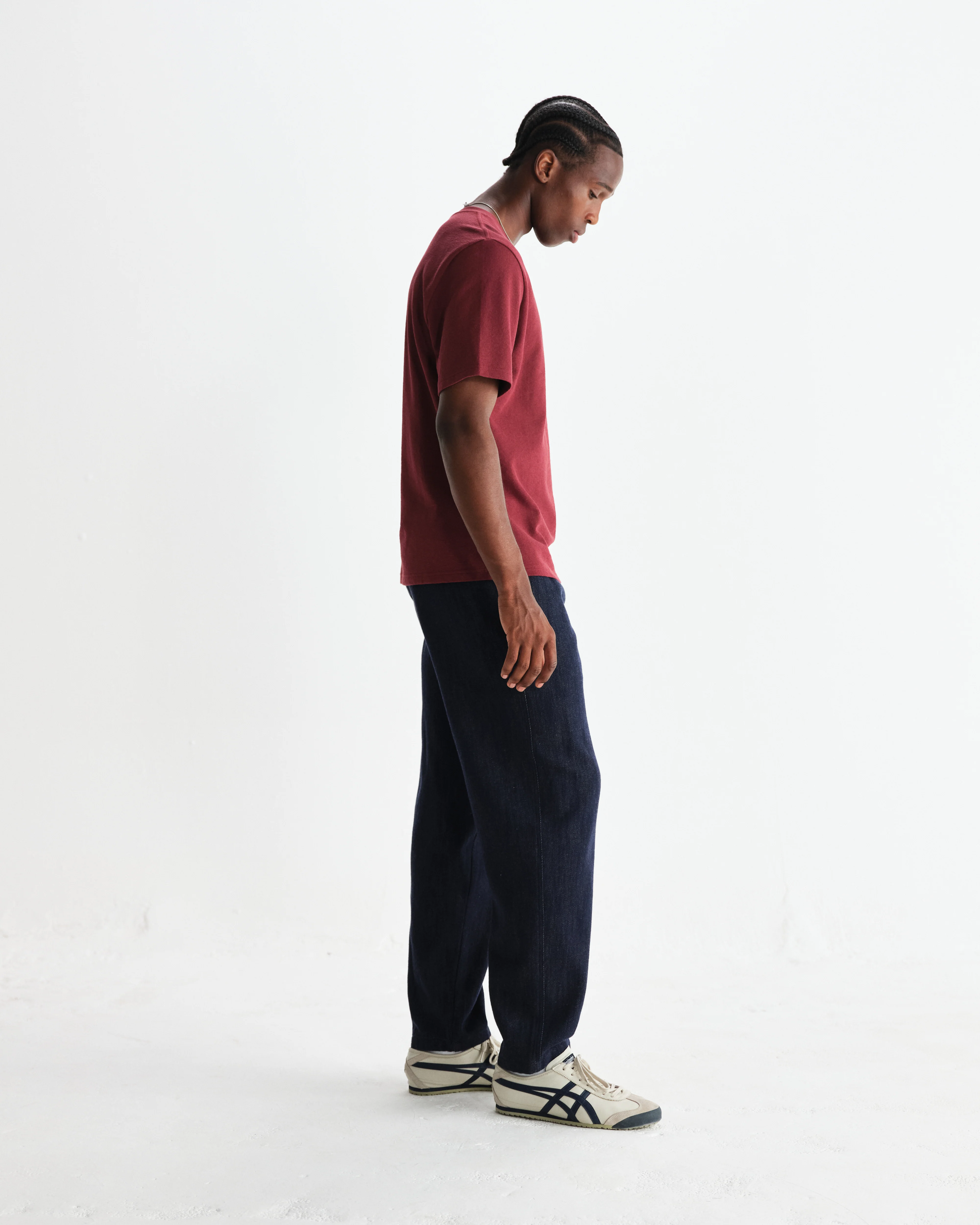 Dean - Burgundy Textured Organic Cotton T-Shirt - Image 5