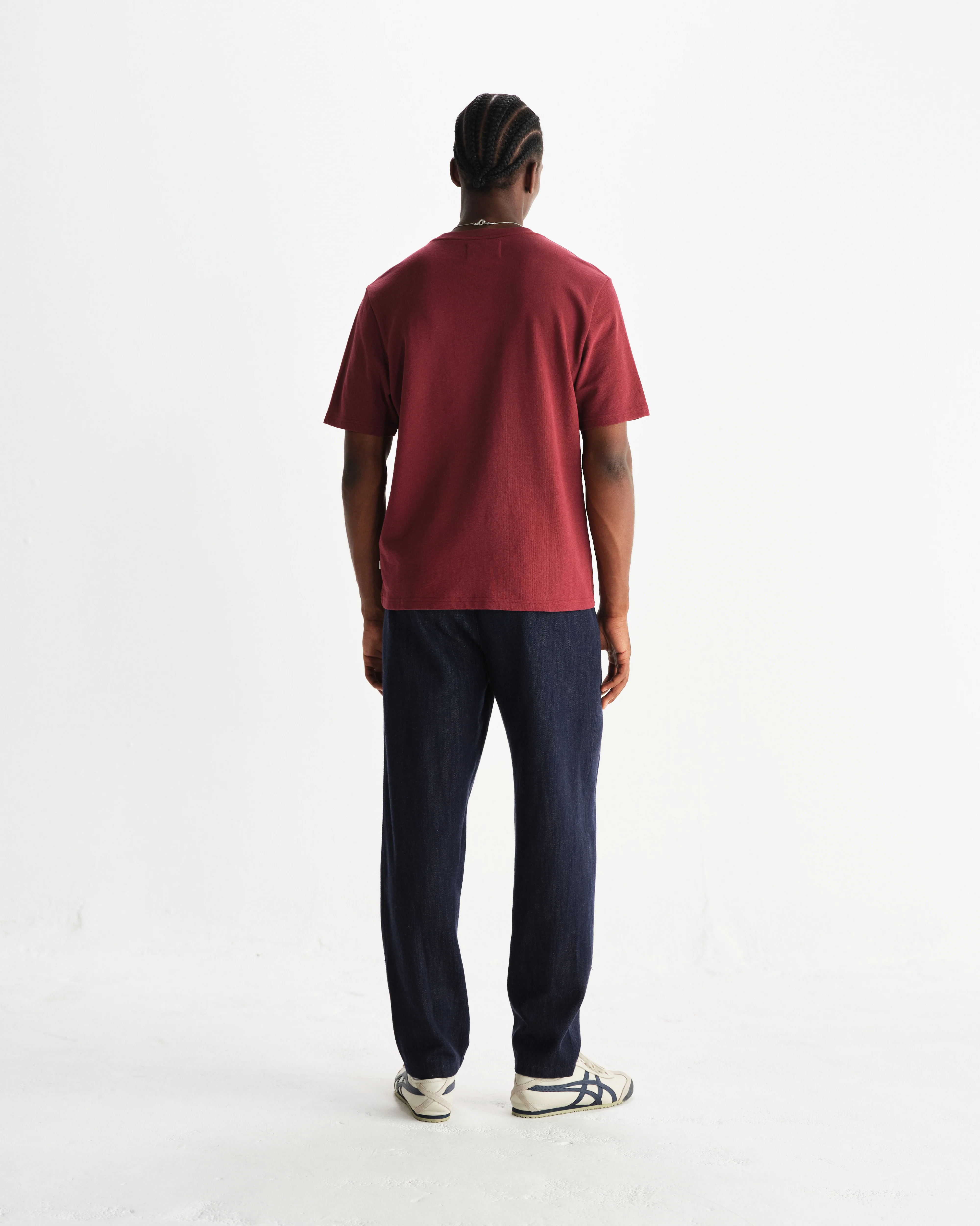 Dean - Burgundy Textured Organic Cotton T-Shirt - Image 6