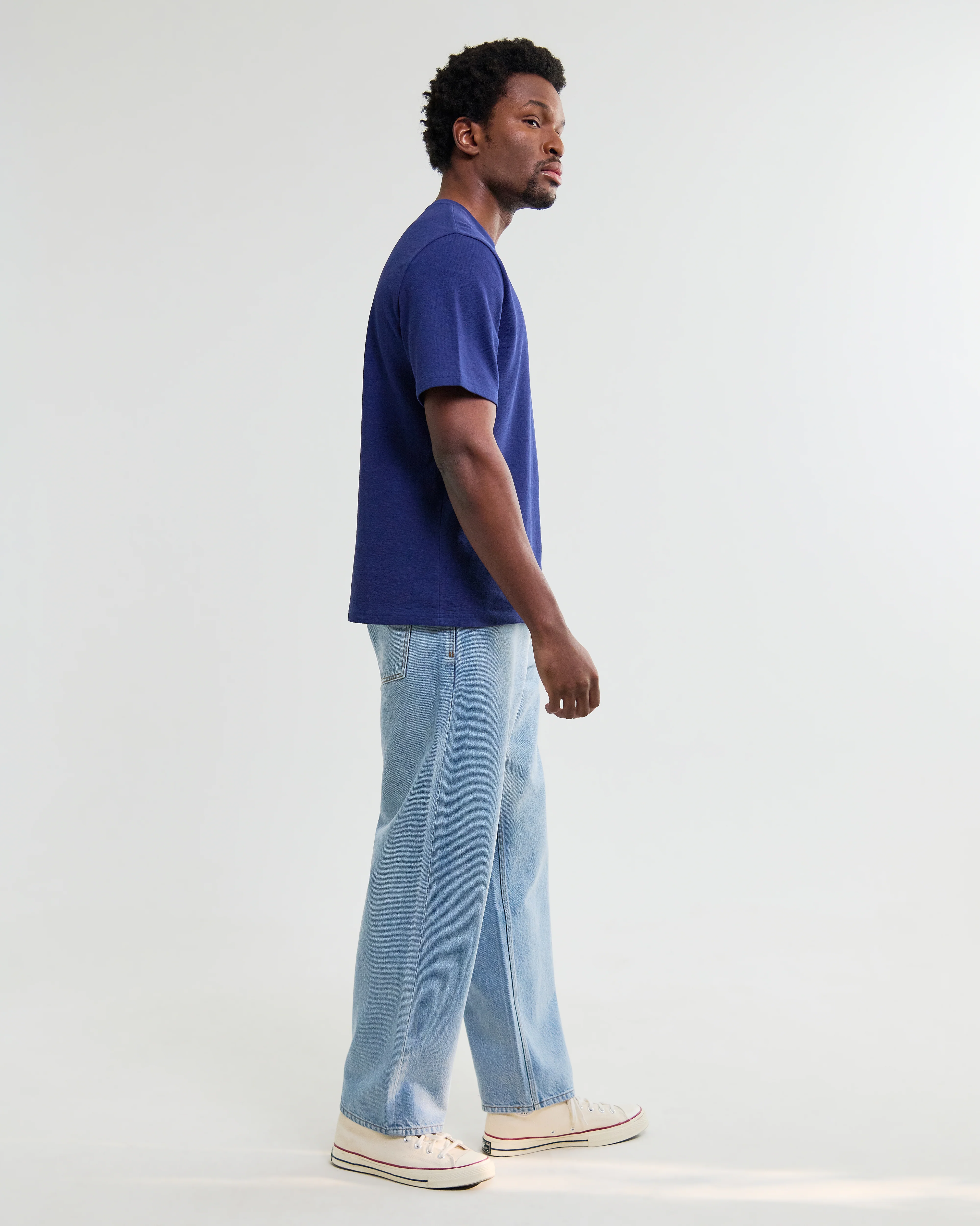 Dean - Cobalt Blue Textured Organic Cotton T-Shirt - Image 4