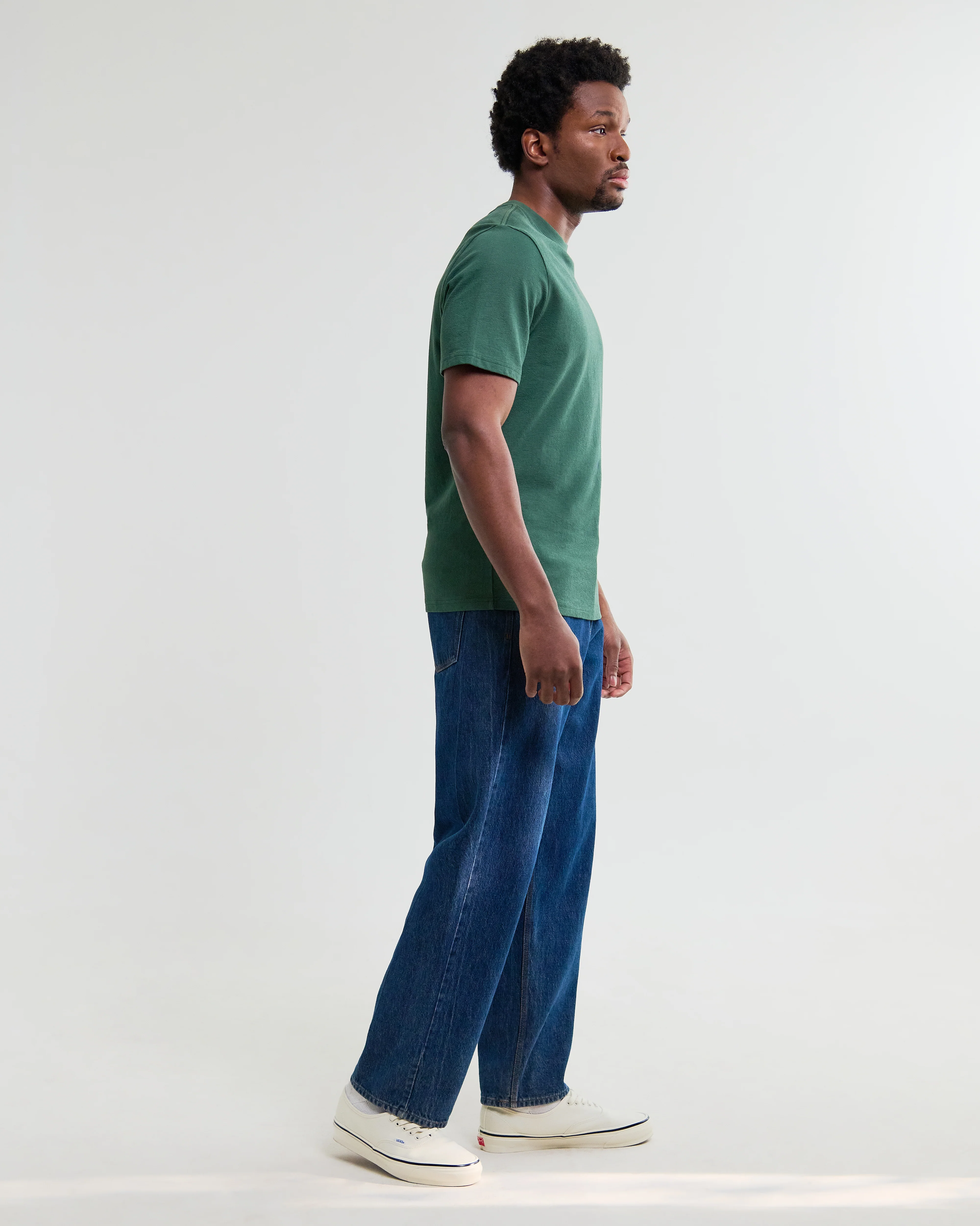 Dean - Dark Green Textured Organic Cotton T-Shirt - Image 5