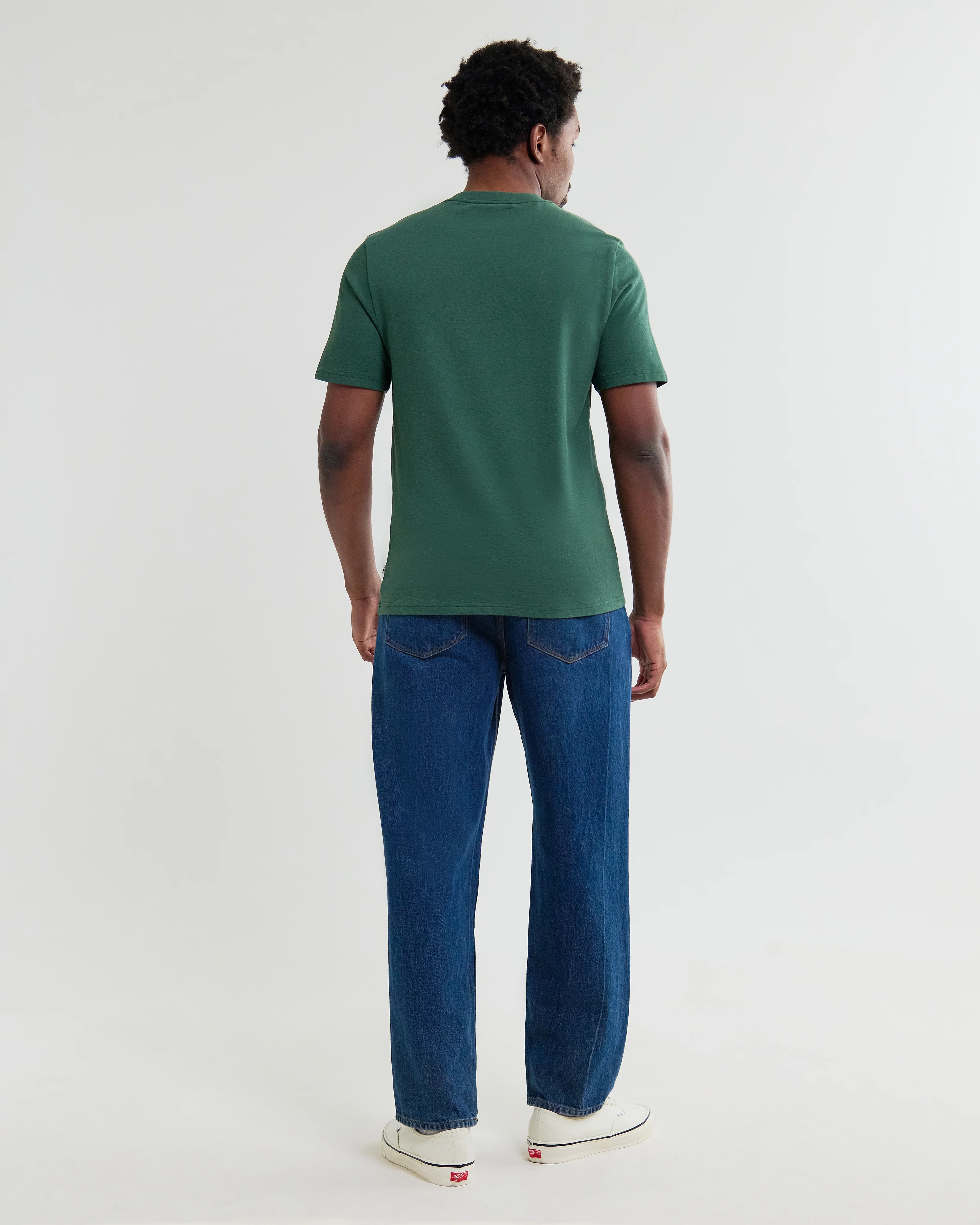 Dean - Dark Green Textured Organic Cotton T-Shirt - Image 6