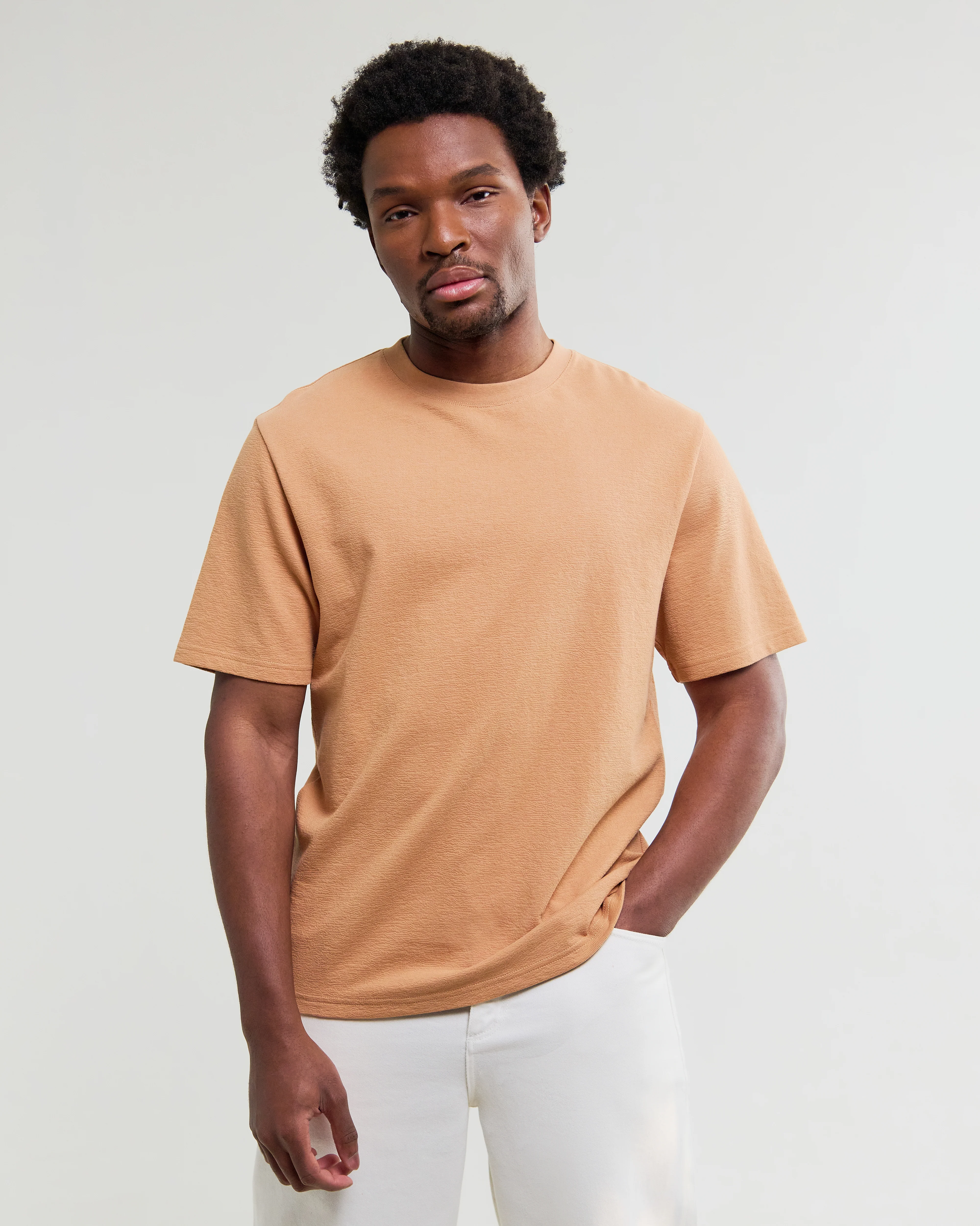 Dean - Dusty Orange Textured Organic Cotton T-Shirt - Image 2