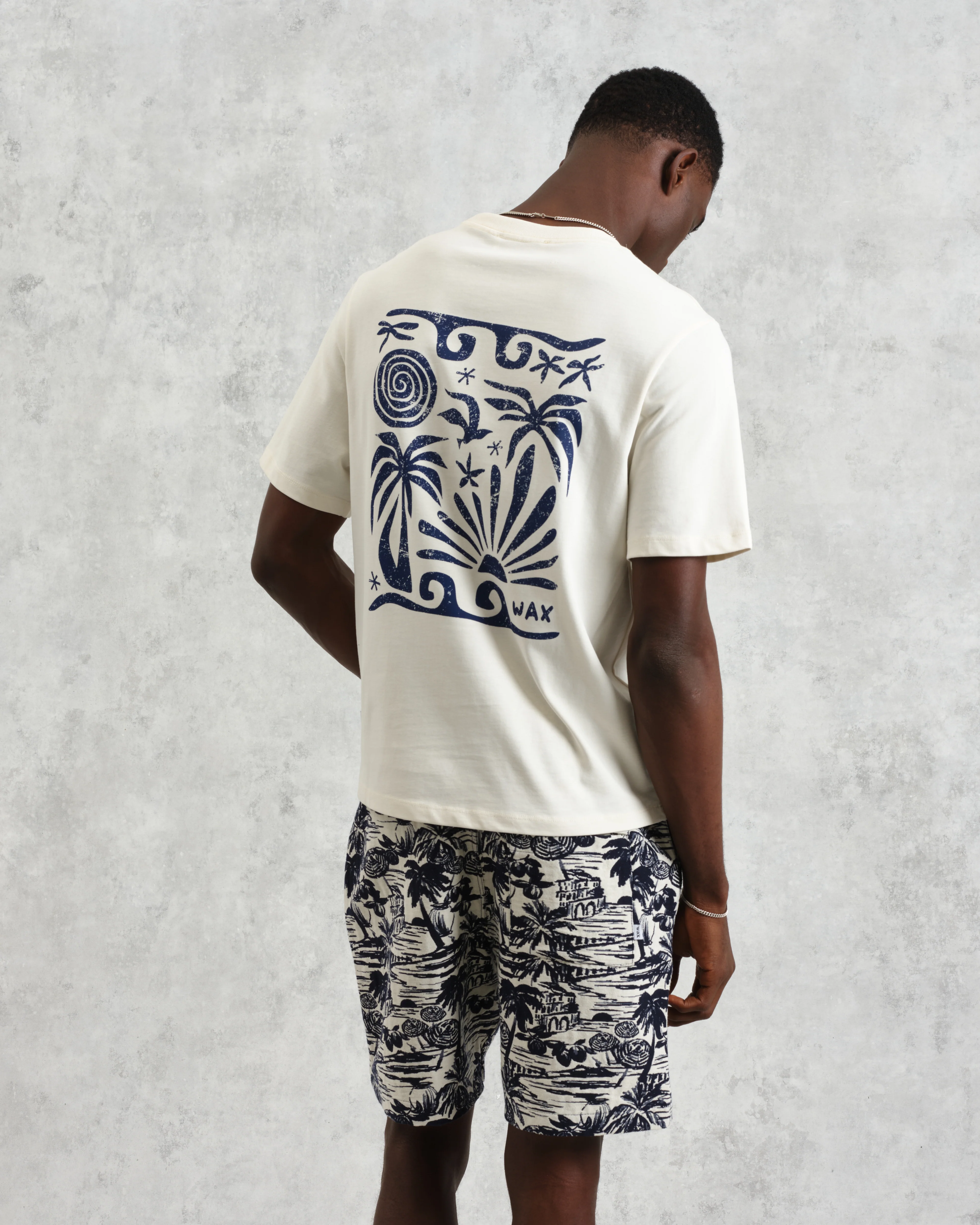 Dean - Ecru And Blue Doodle Scene Graphic Cotton T-Shirt - Image 2