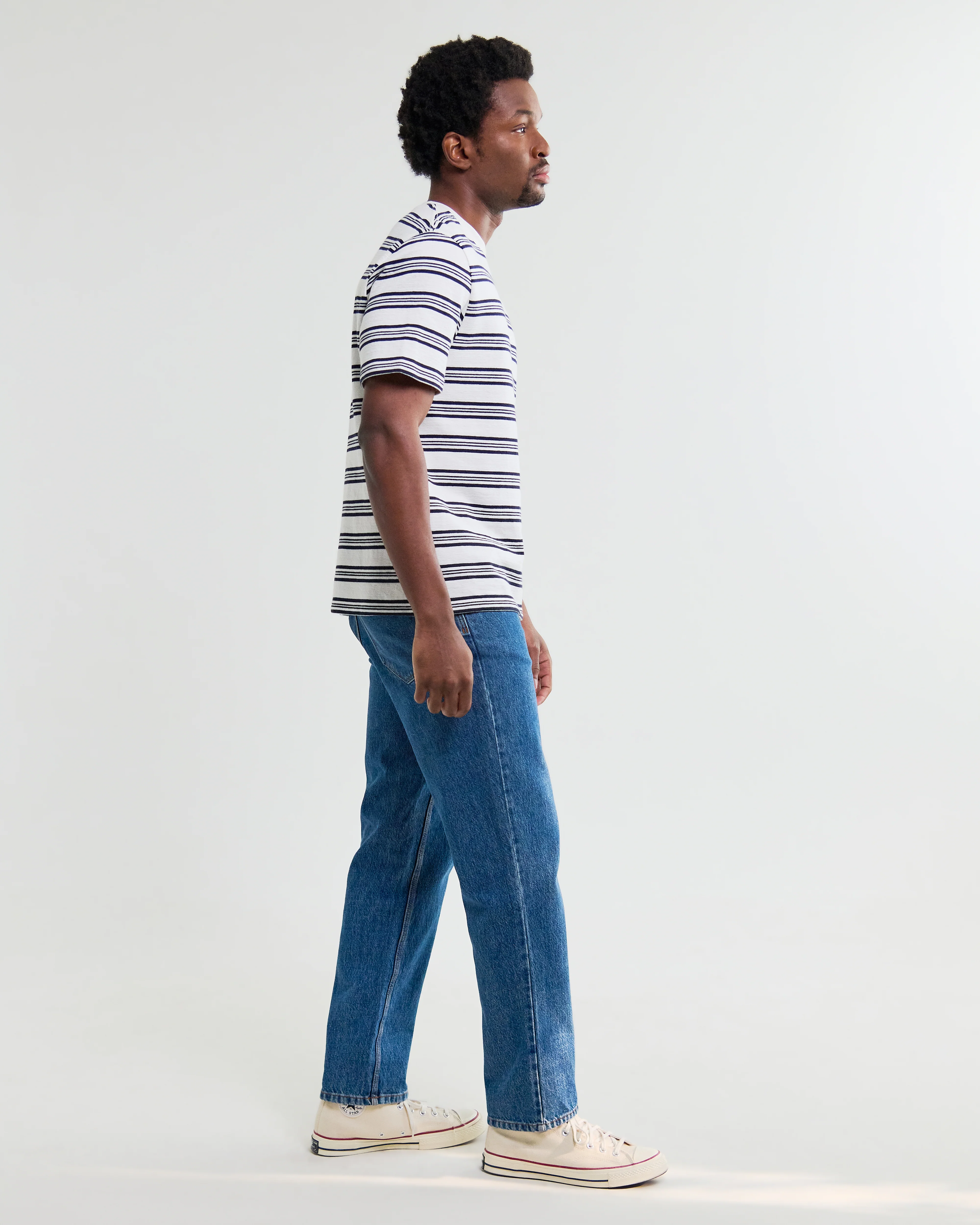 Dean - Ecru And Navy Textured Stripe Organic Cotton T-Shirt - Image 6