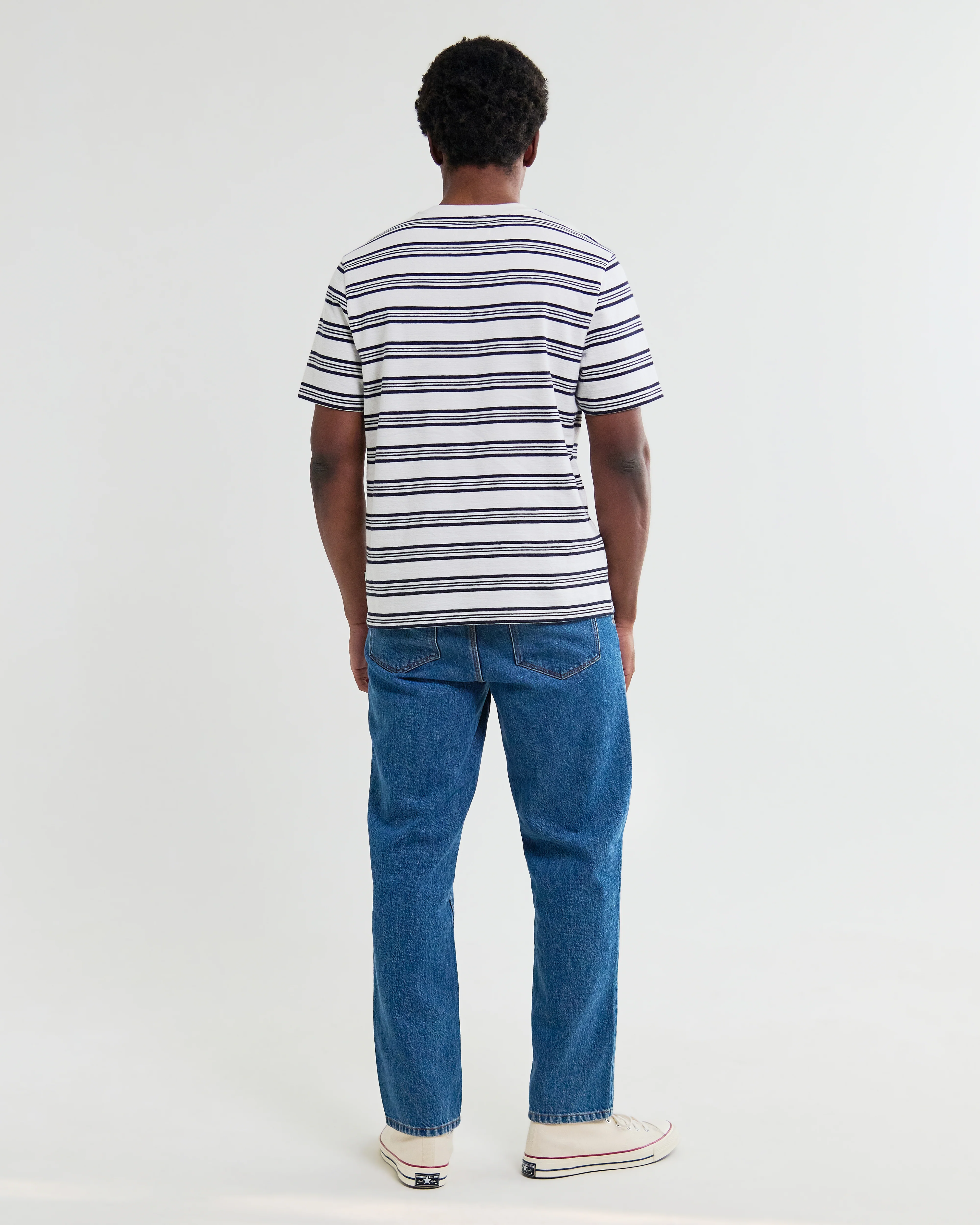 Dean - Ecru And Navy Textured Stripe Organic Cotton T-Shirt - Image 7
