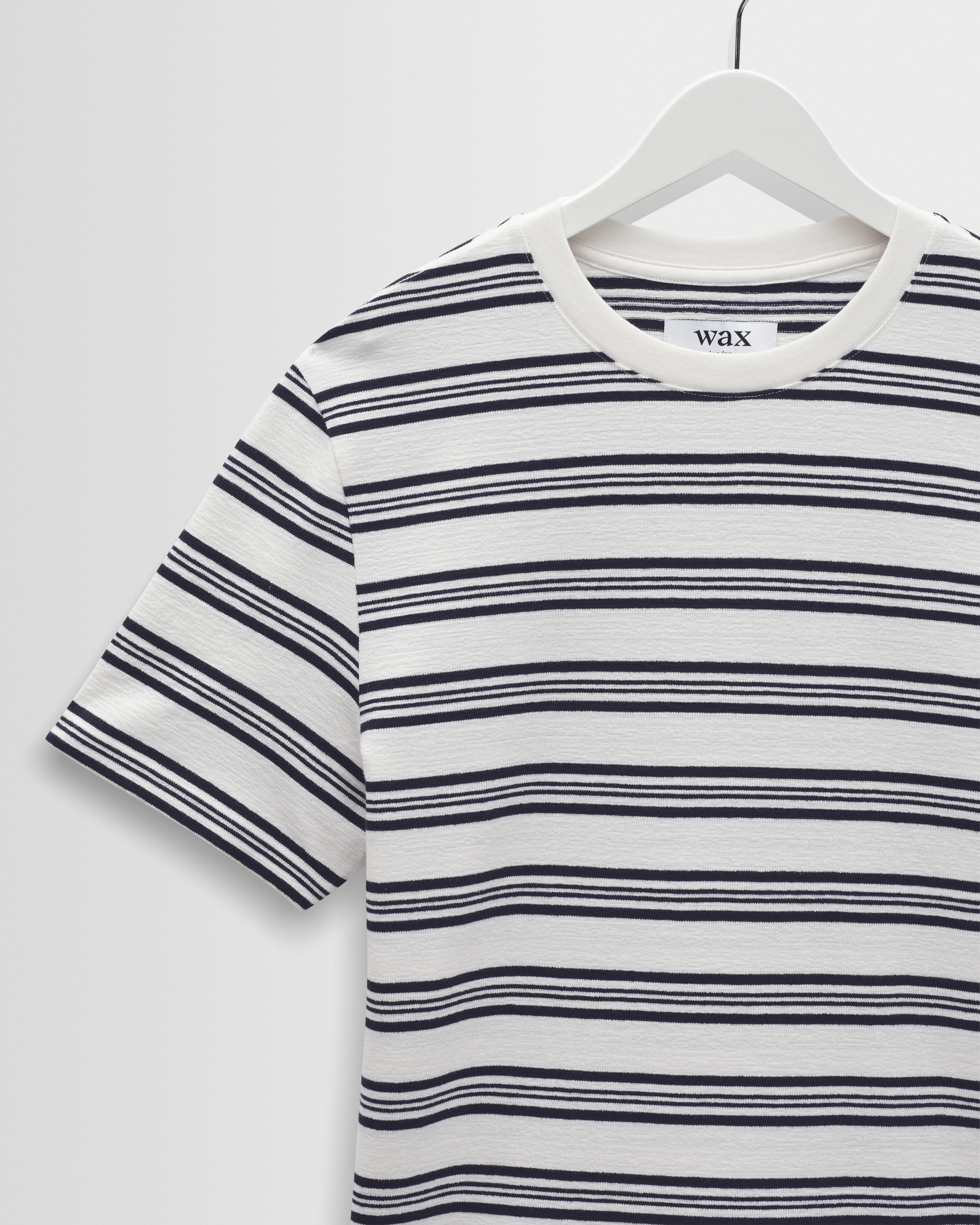 Dean - Ecru And Navy Textured Stripe Organic Cotton T-Shirt - Image 8