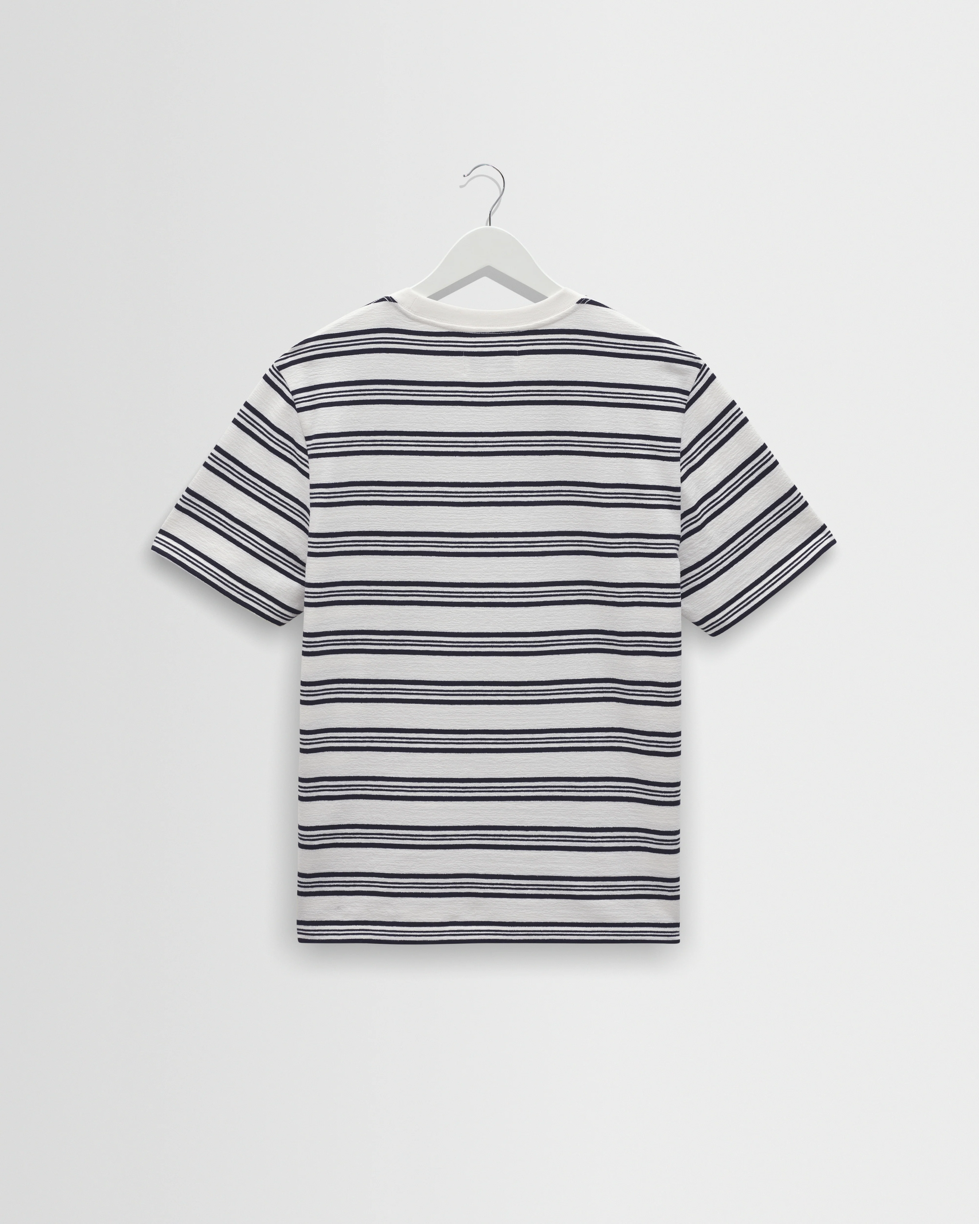 Dean - Ecru And Navy Textured Stripe Organic Cotton T-Shirt - Image 9