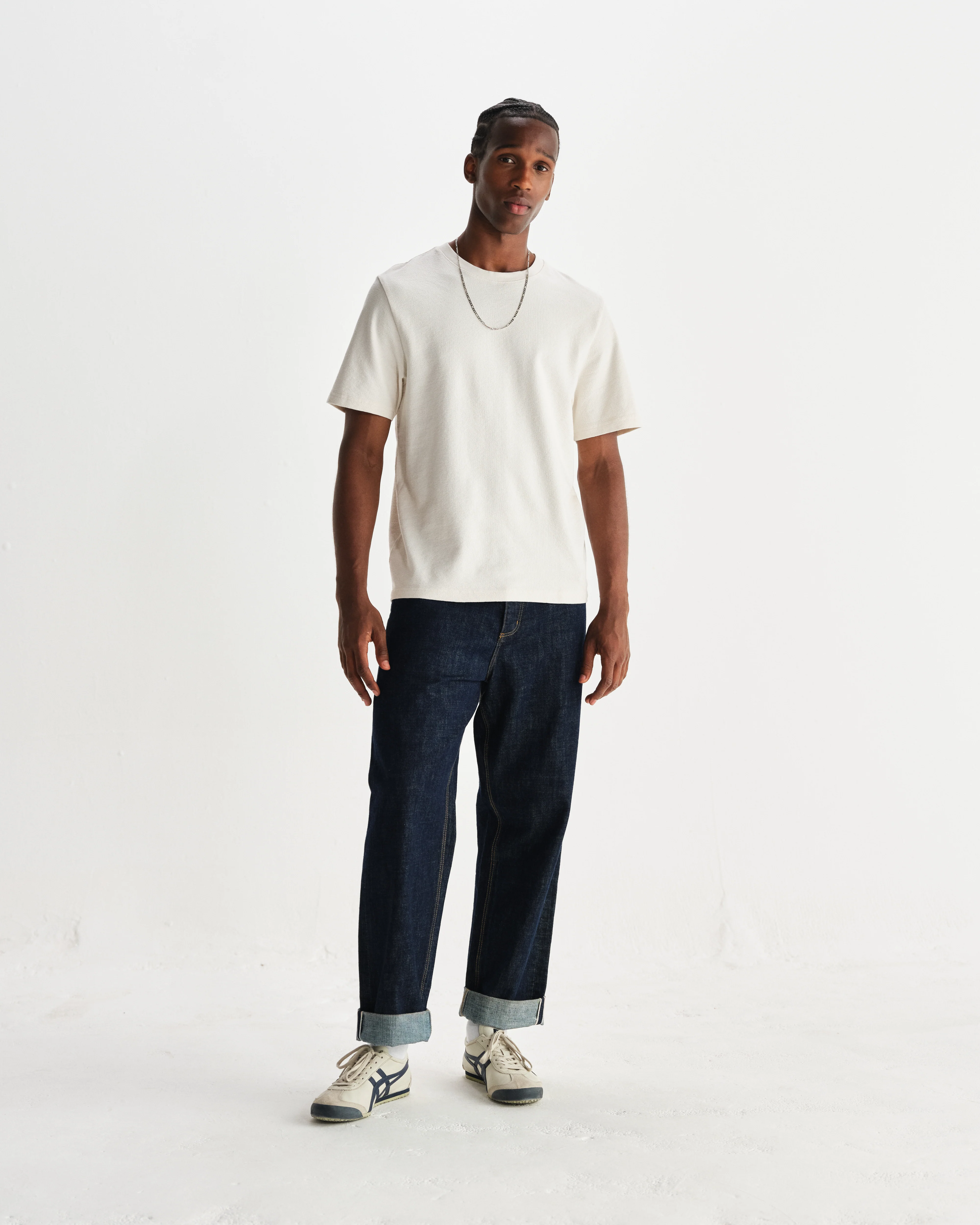 Dean - Ecru Textured Organic Cotton T-Shirt - Image 4
