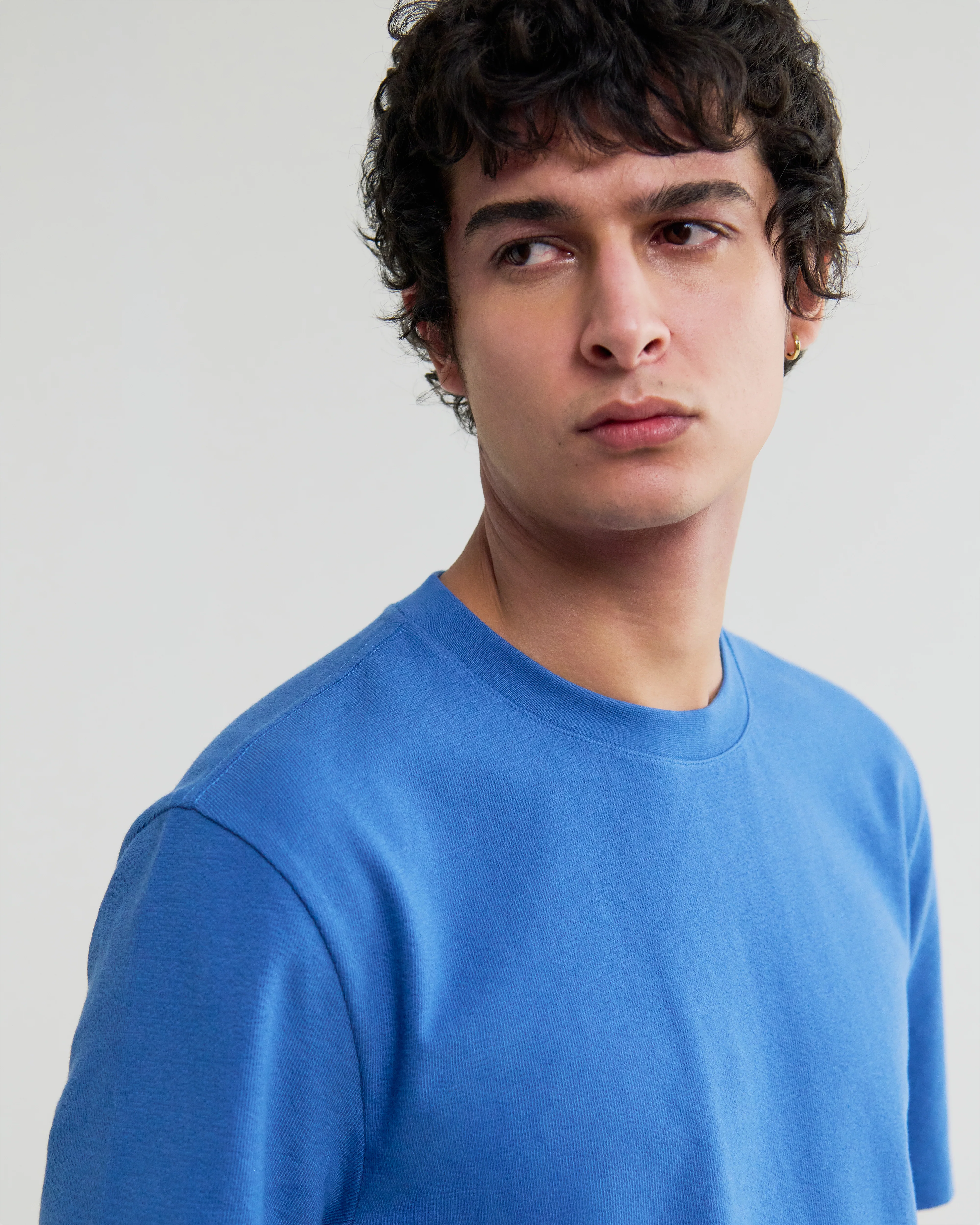 Dean - French Blue Textured Organic Cotton T-Shirt - Image 3