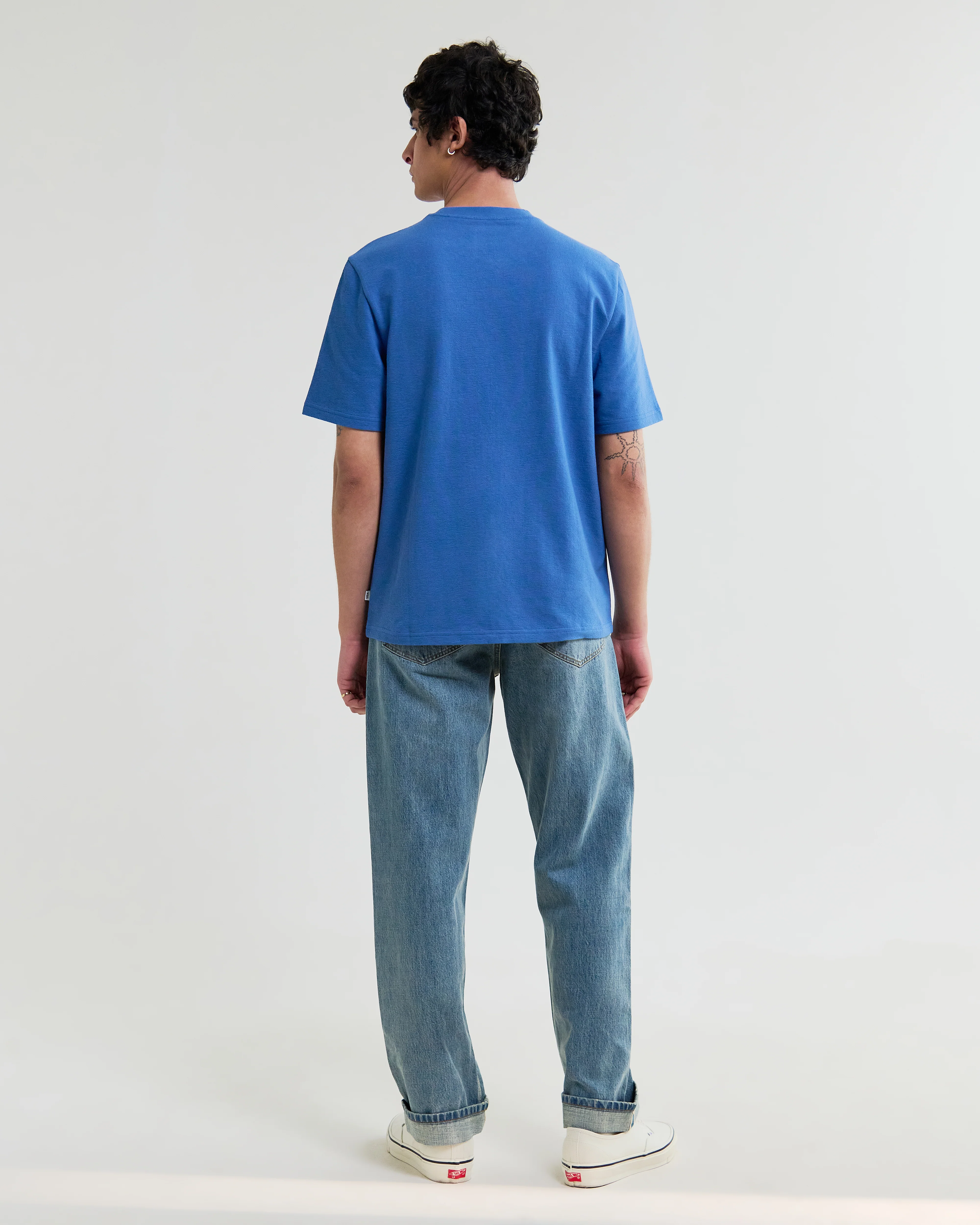 Dean - French Blue Textured Organic Cotton T-Shirt - Image 6