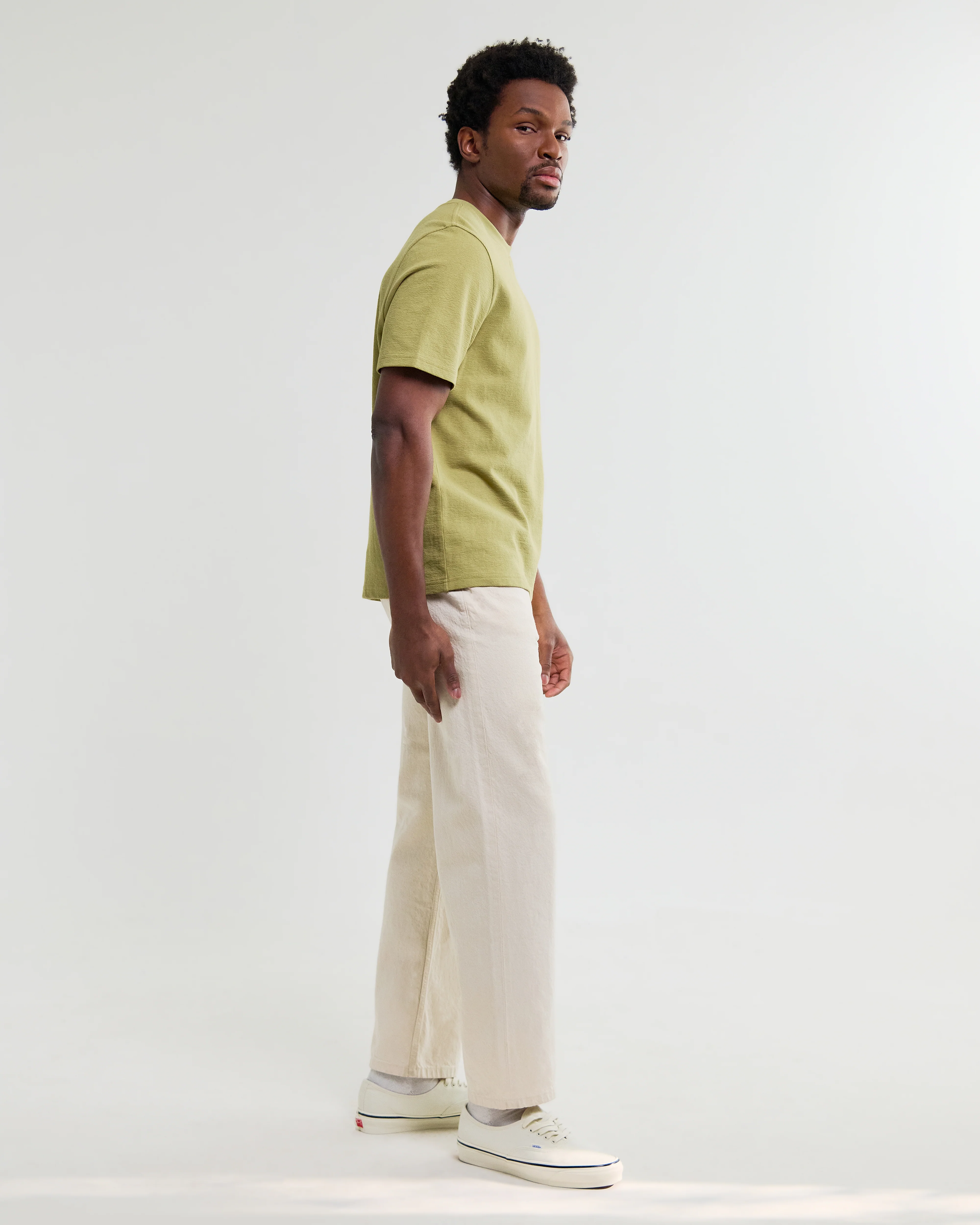 Dean - Lime Khaki Textured Organic Cotton T-Shirt - Image 5