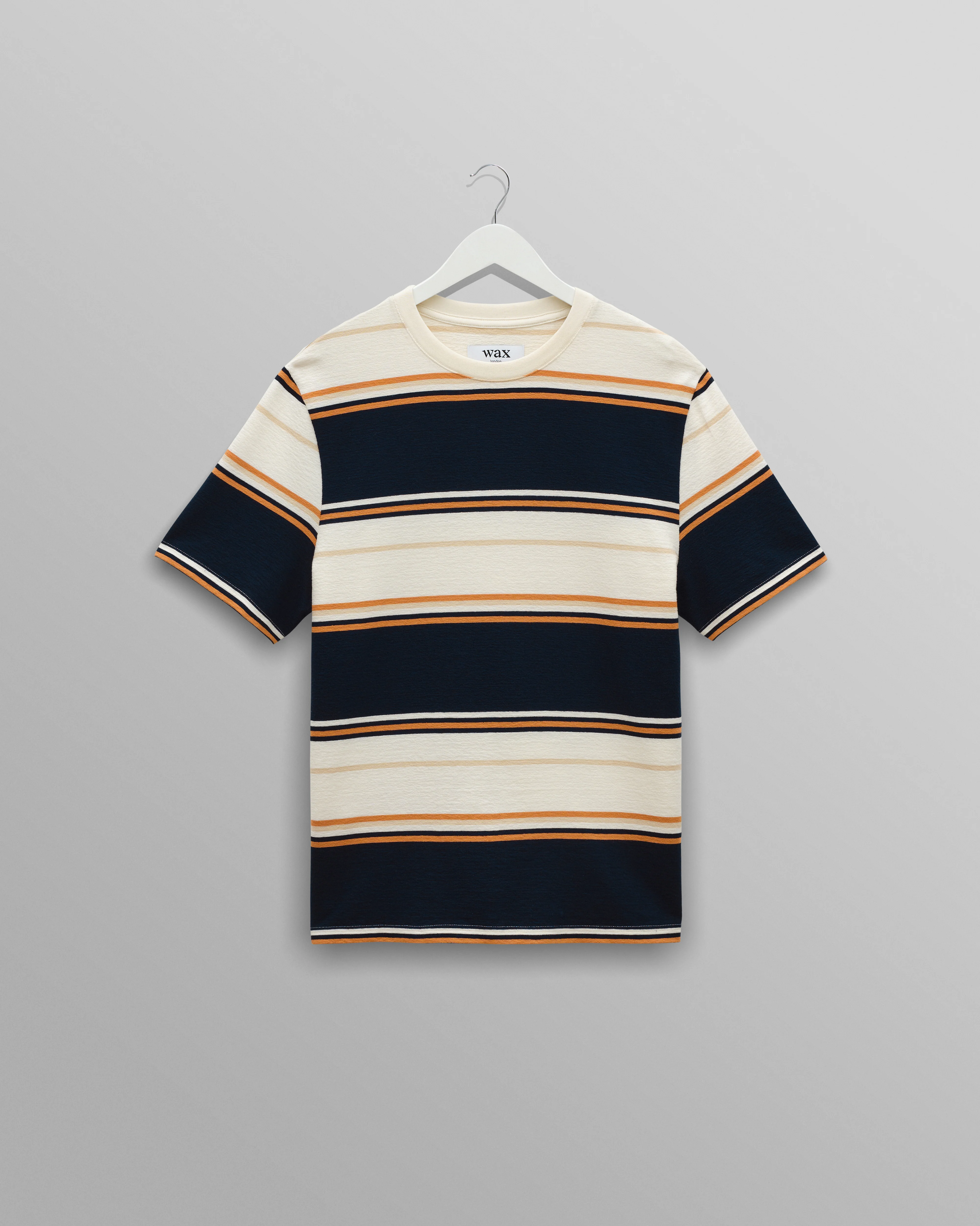 Dean - Navy And Ecru Stripe Textured Organic Cotton T-Shirt