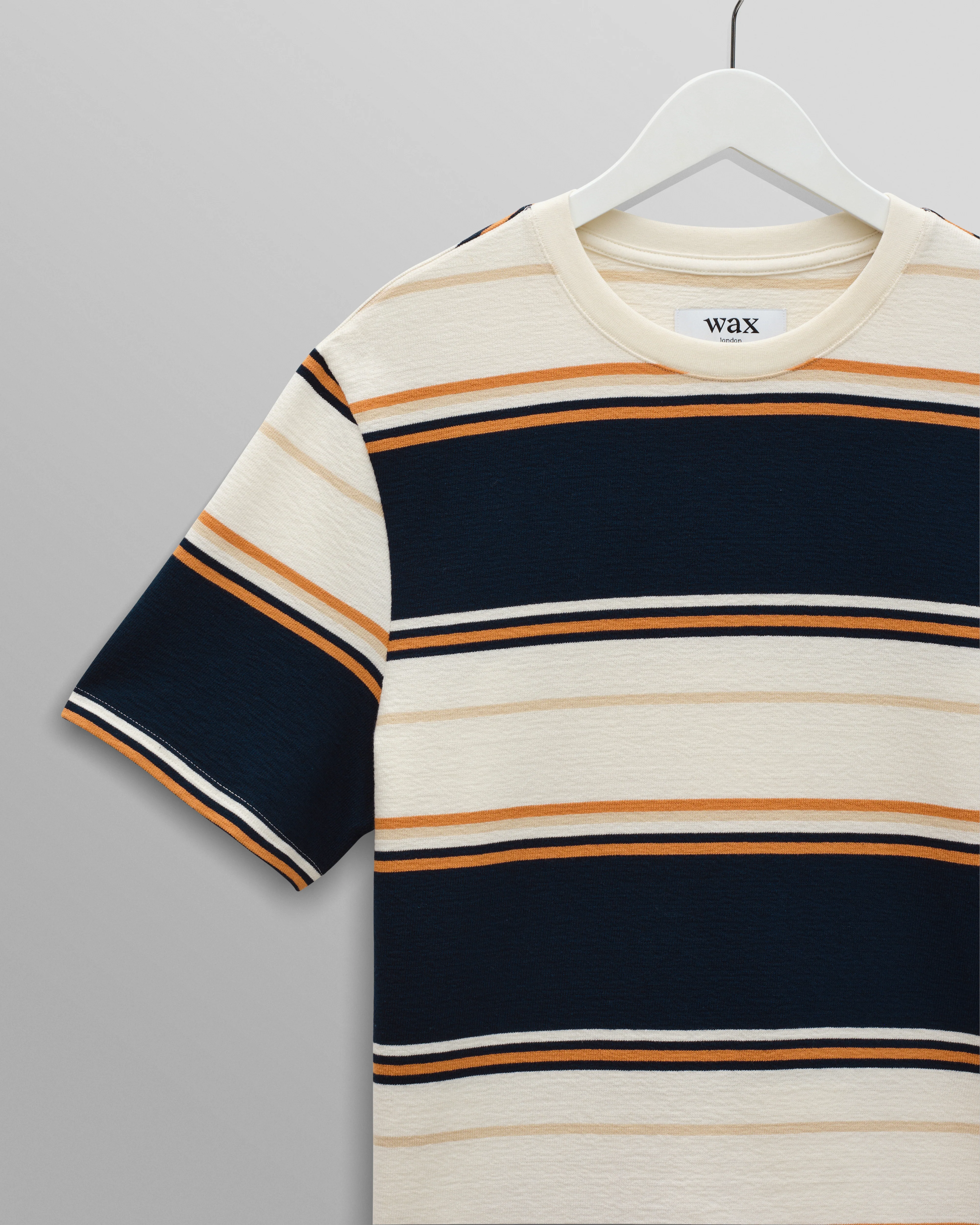 Dean - Navy And Ecru Stripe Textured Organic Cotton T-Shirt - Image 8