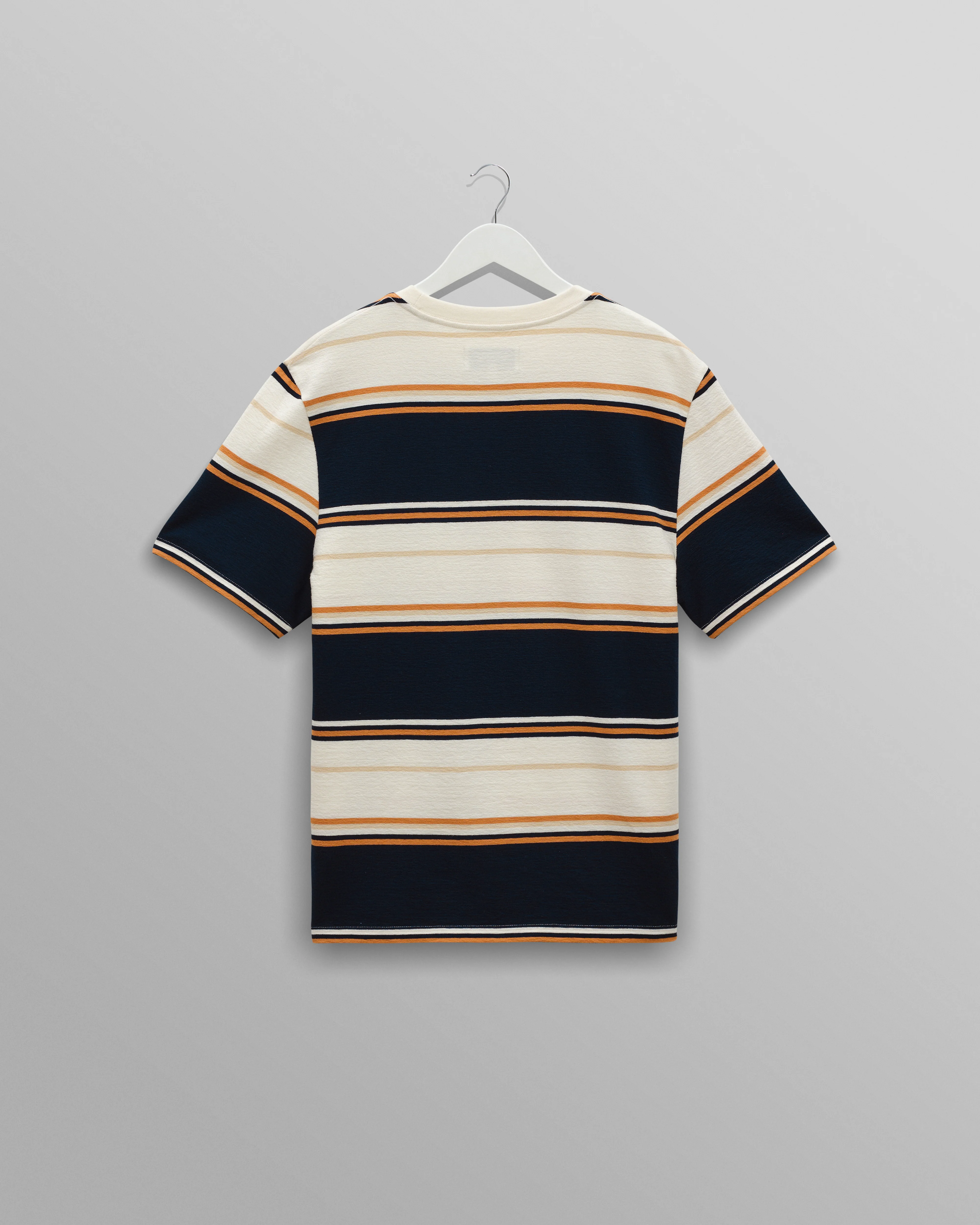 Dean - Navy And Ecru Stripe Textured Organic Cotton T-Shirt - Image 9