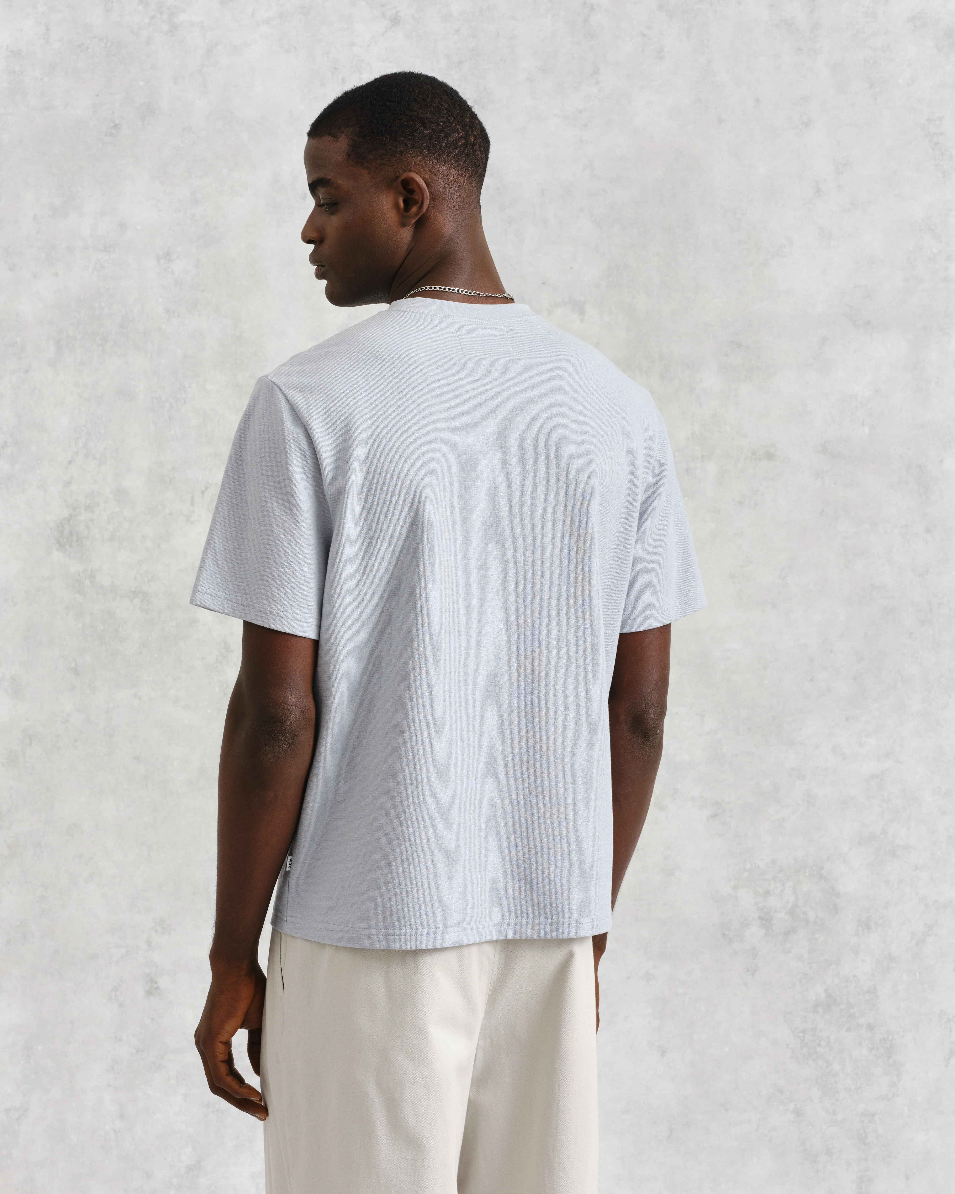 Dean - Pale Blue Textured Organic Cotton T-Shirt - Image 7