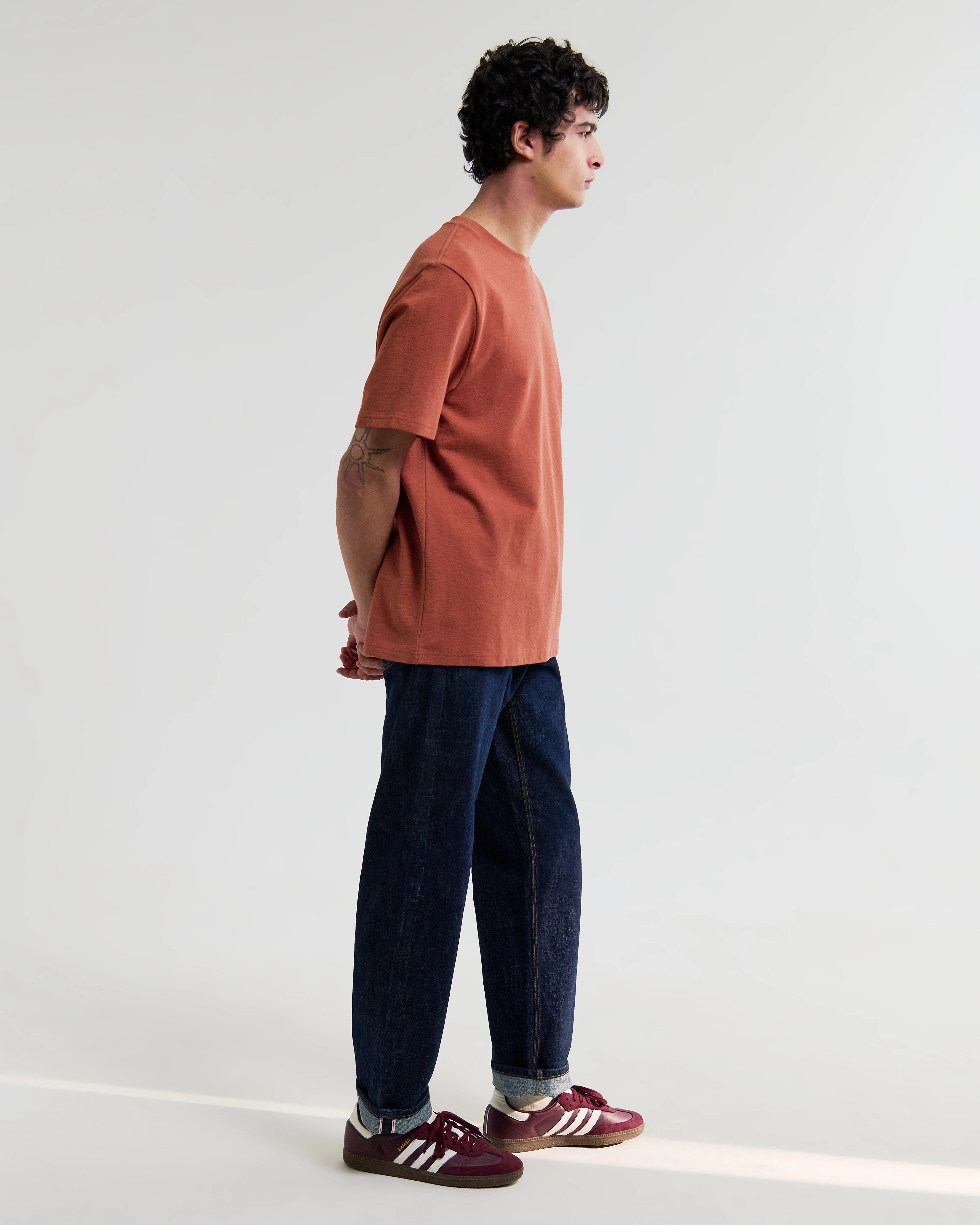 Dean - Rust Textured Organic Cotton T-Shirt - Image 5