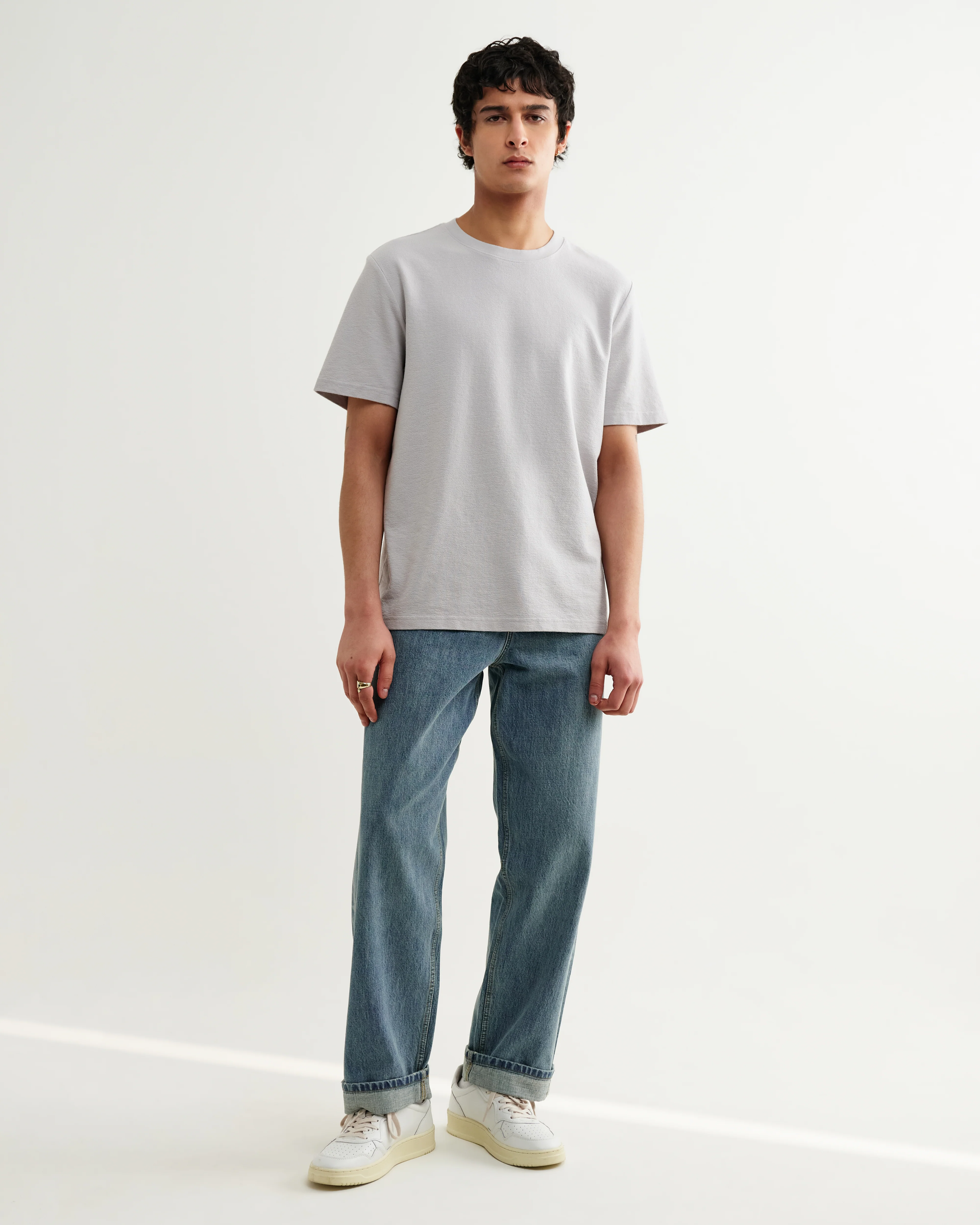Dean - Soft Grey Textured Organic Cotton T-Shirt - Image 3