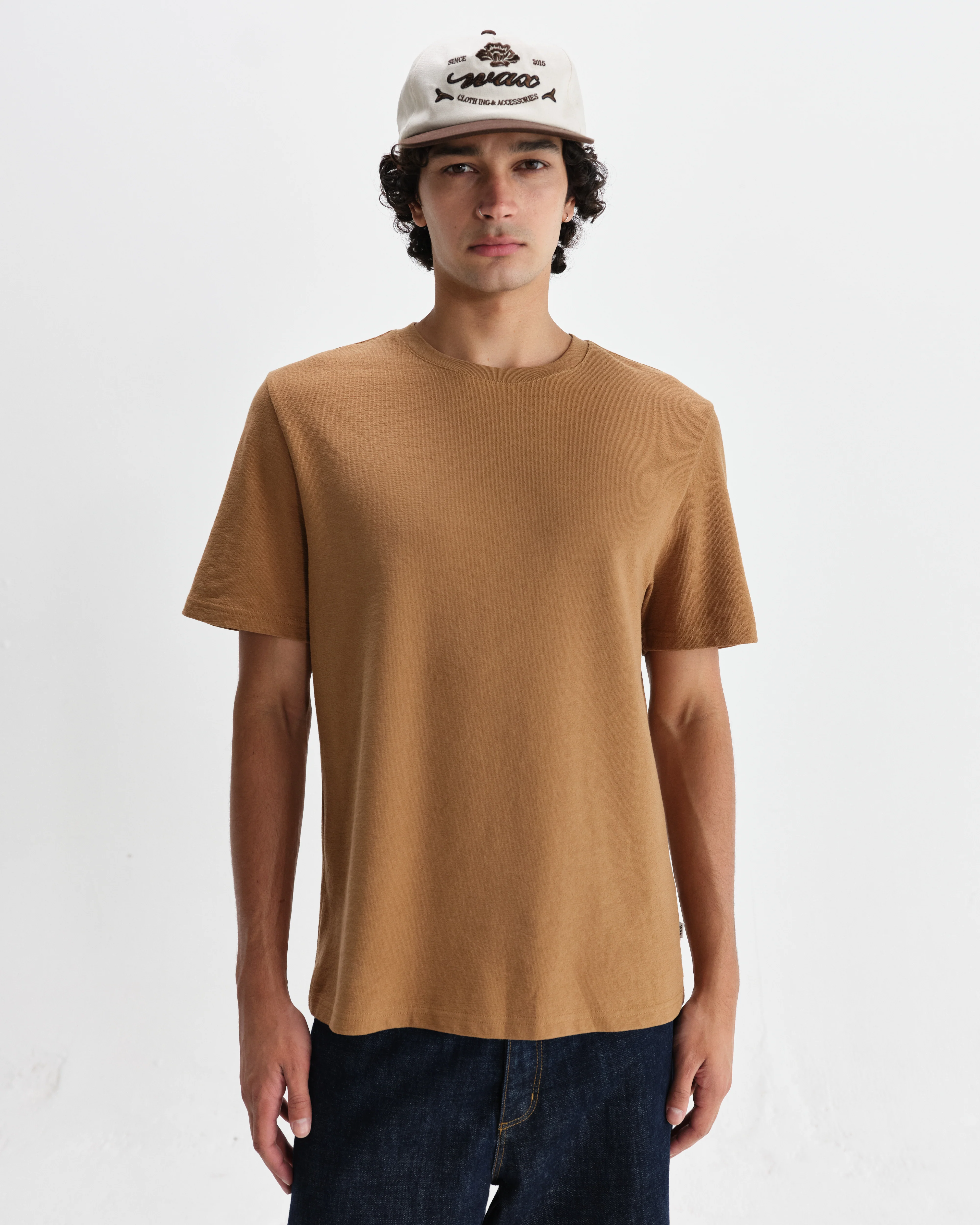 Dean - Tan Textured Organic Cotton T-Shirt - Image 2