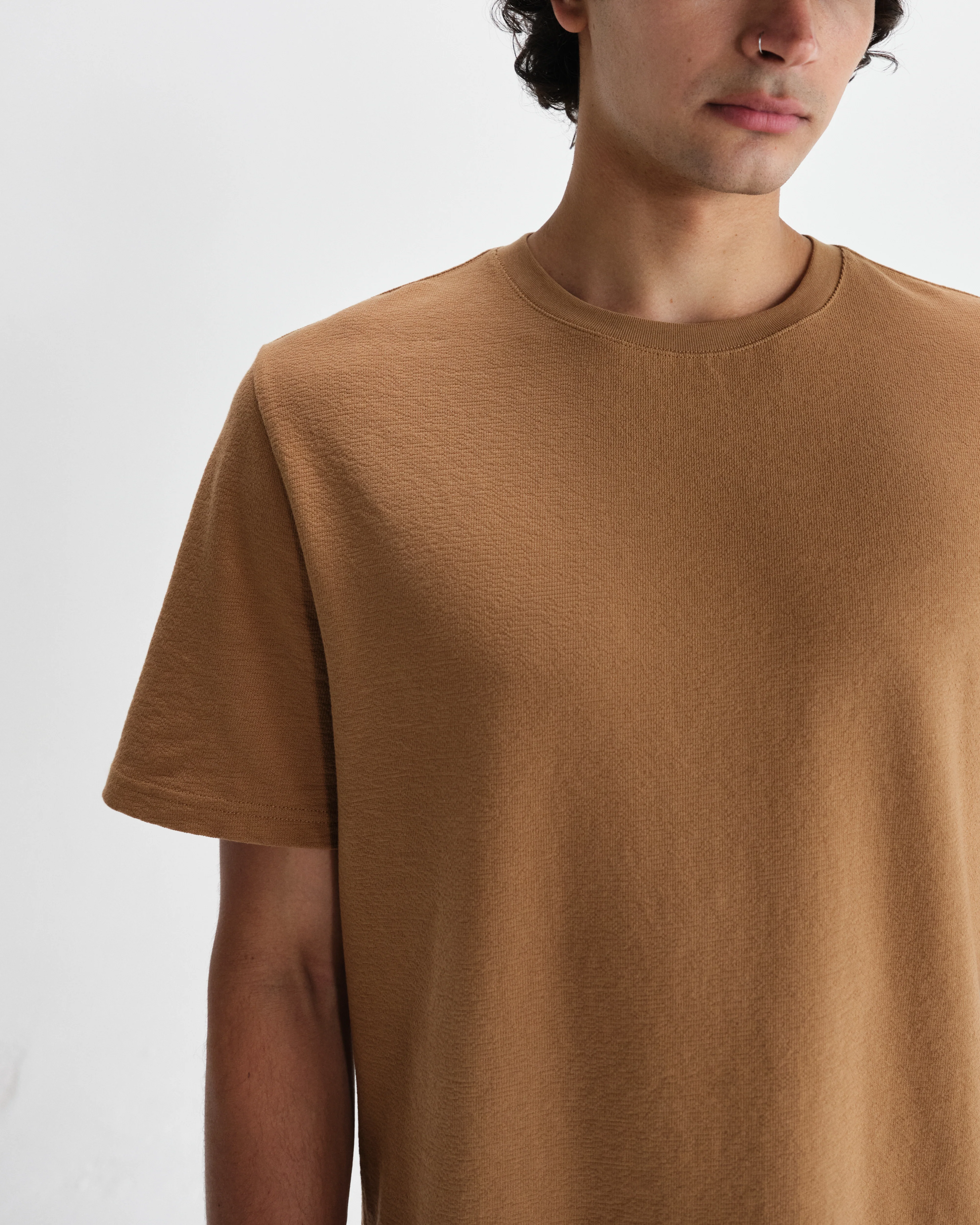 Dean - Tan Textured Organic Cotton T-Shirt - Image 3