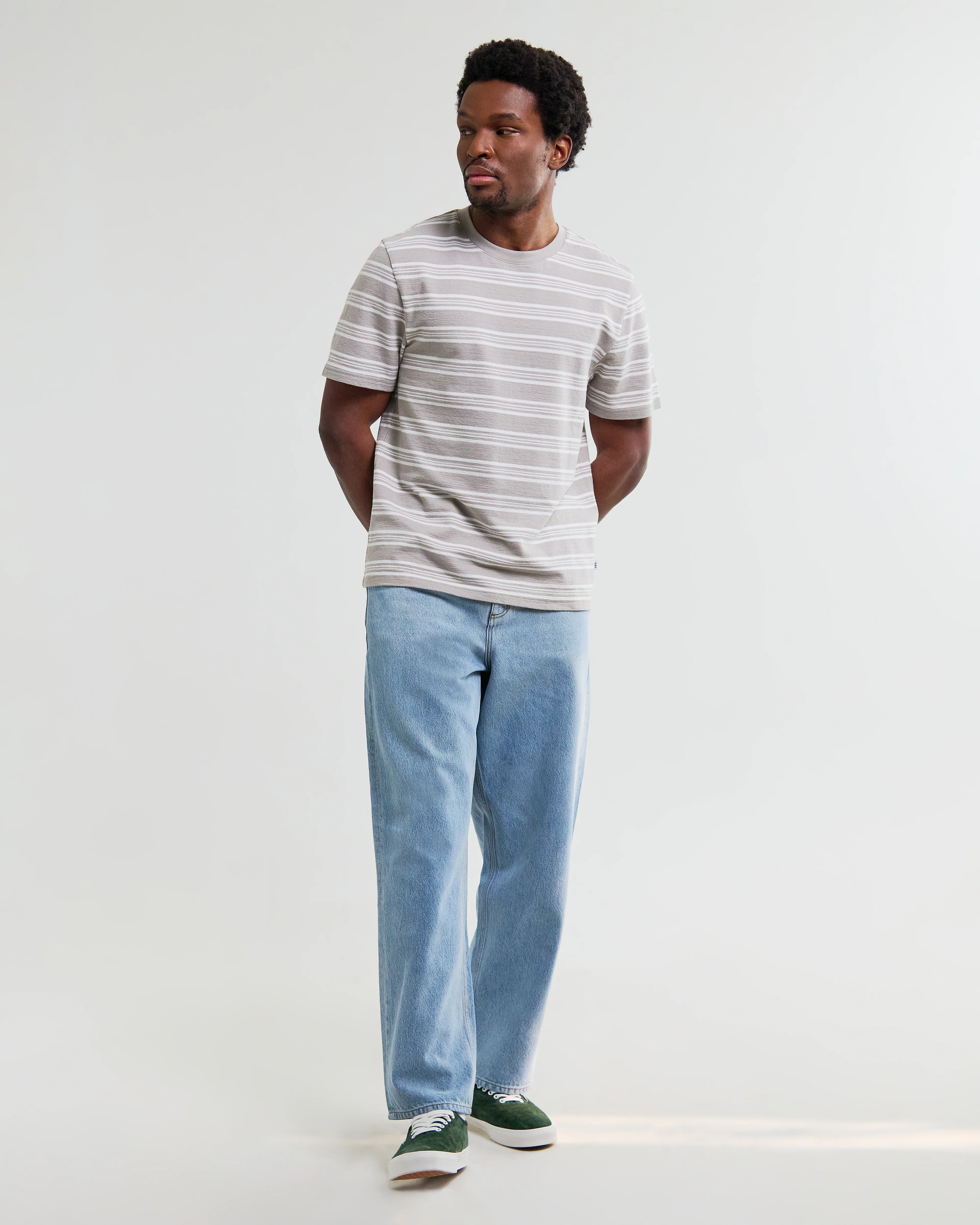 Dean - Taupe And Ecru Textured Stripe Organic Cotton T-Shirt - Image 4