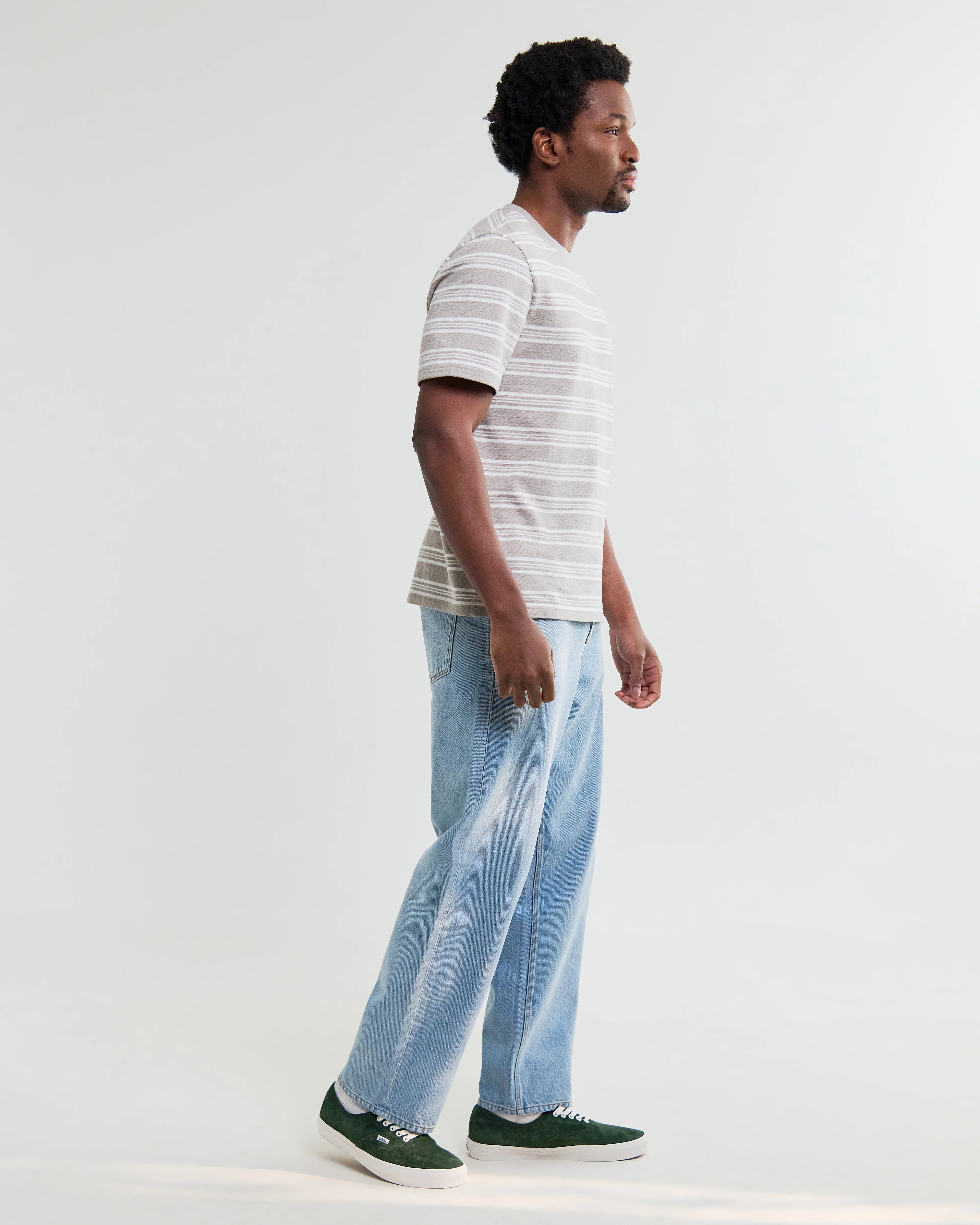 Dean - Taupe And Ecru Textured Stripe Organic Cotton T-Shirt - Image 5