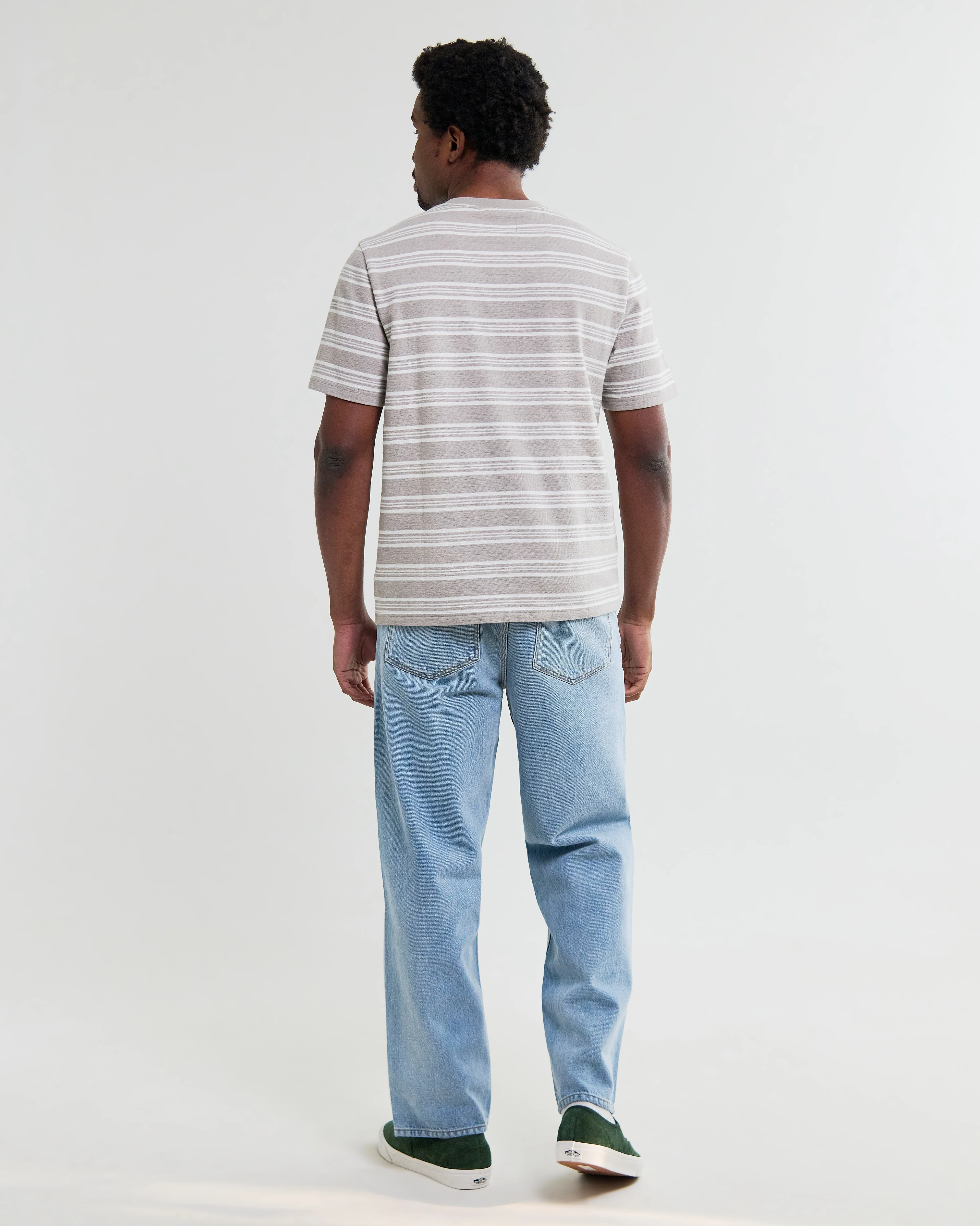 Dean - Taupe And Ecru Textured Stripe Organic Cotton T-Shirt - Image 6